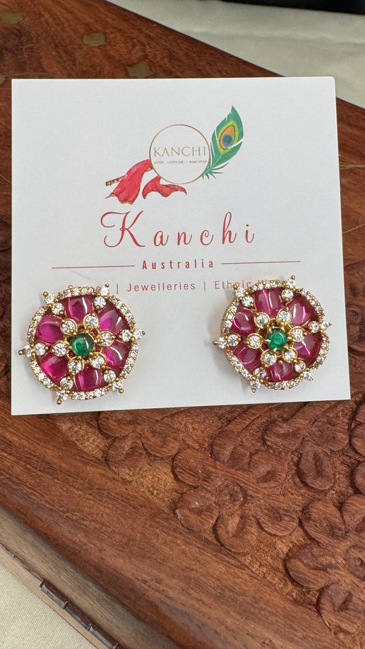 Gold Ruby Studded Earrings