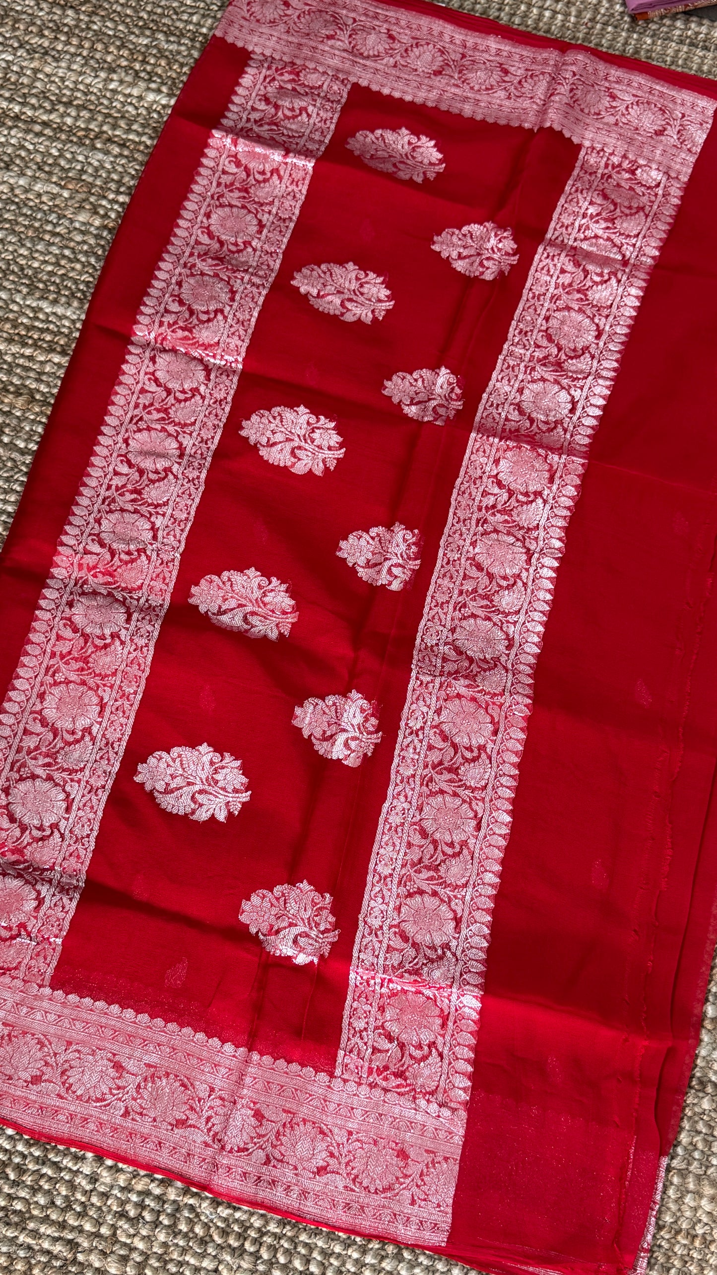 Pure Khaddi Chiffon Banarasi Silk Saree – Red