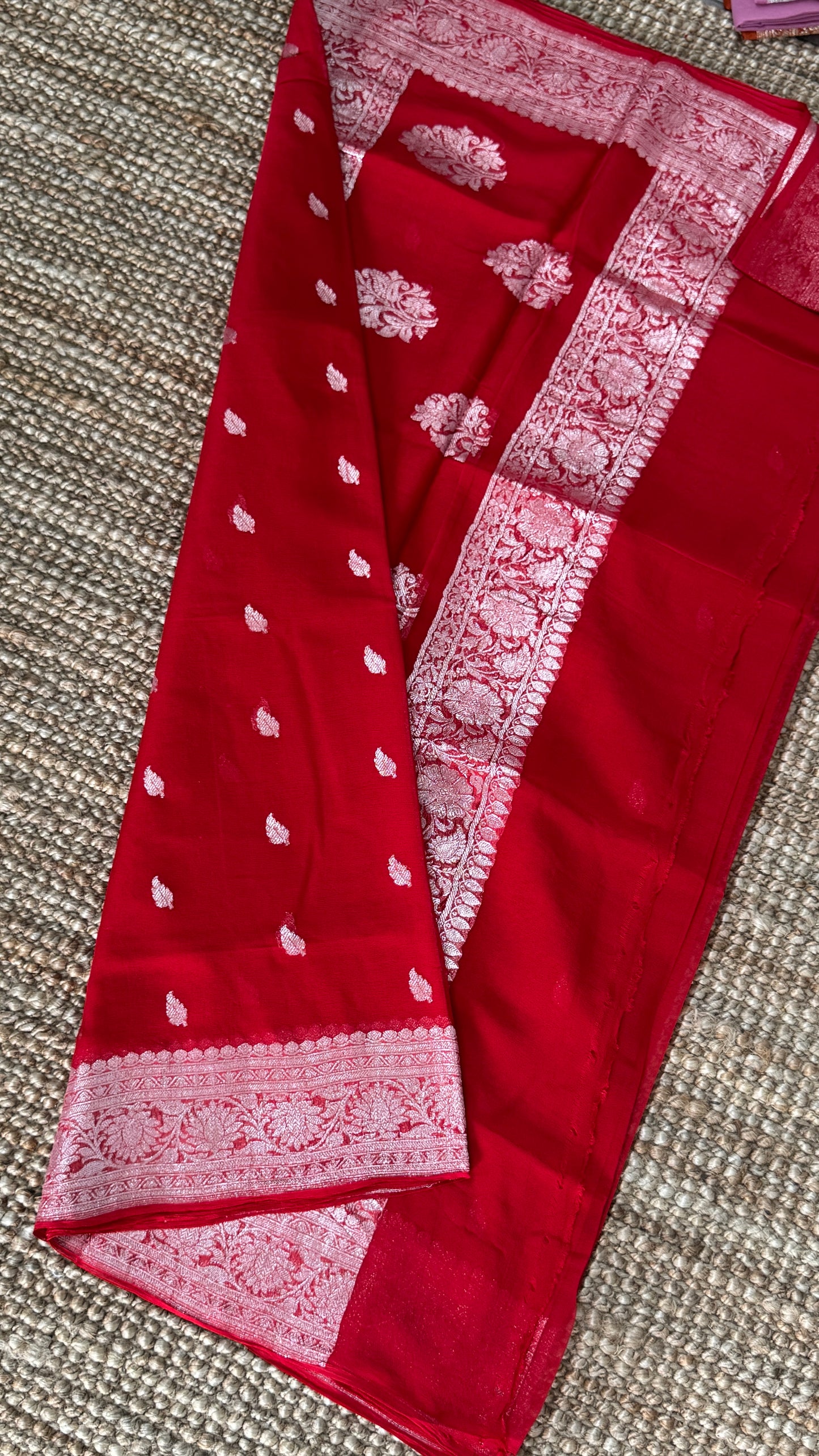 Pure Khaddi Chiffon Banarasi Silk Saree – Red