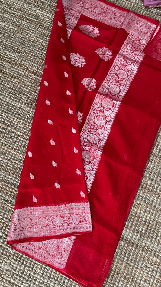 Pure Khaddi Chiffon Banarasi Silk Saree β Red