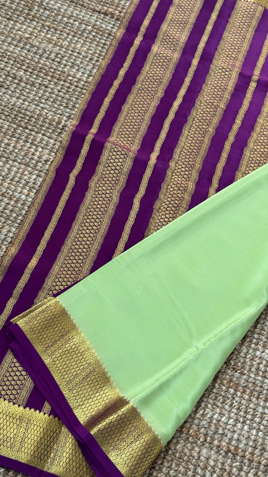 Pure Mysore Silk Sarees - Pista Green and Purple combo
