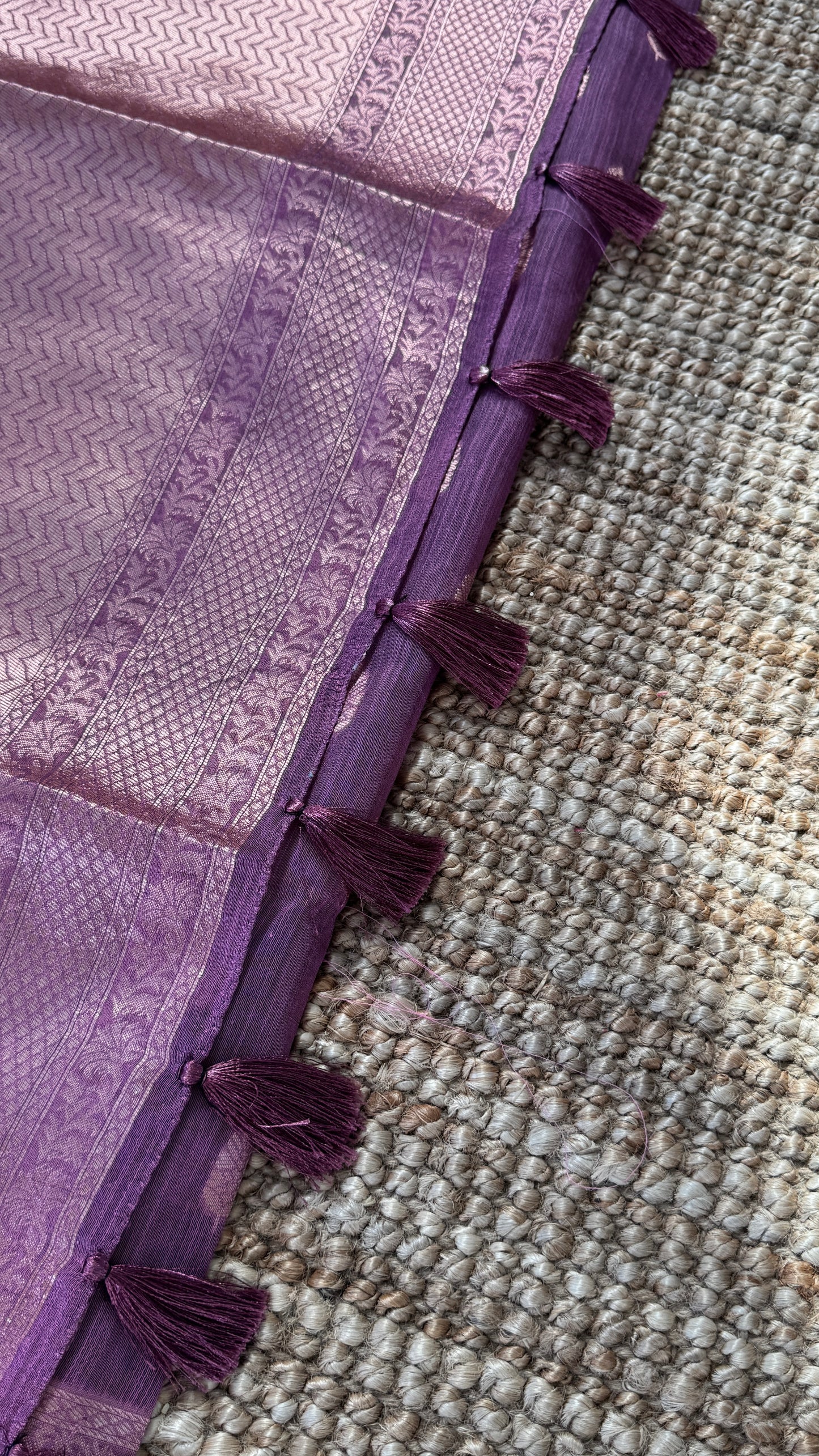 Cotton Silk Saree β Purple with Rose gold Zari border