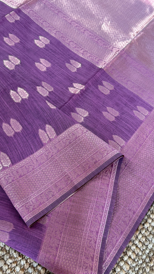Cotton Silk Saree β Purple with Rose gold Zari border