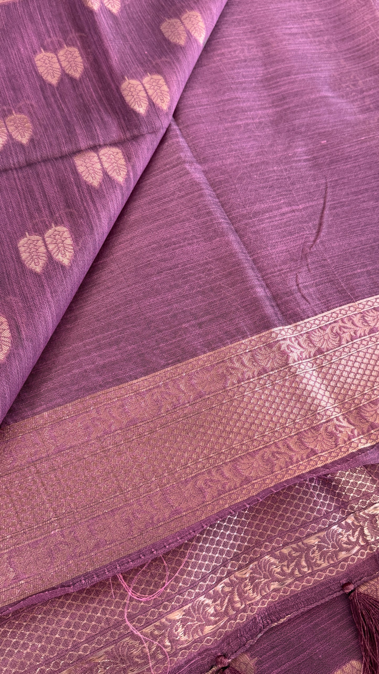 Cotton Silk Saree β Purple with Rose gold Zari border