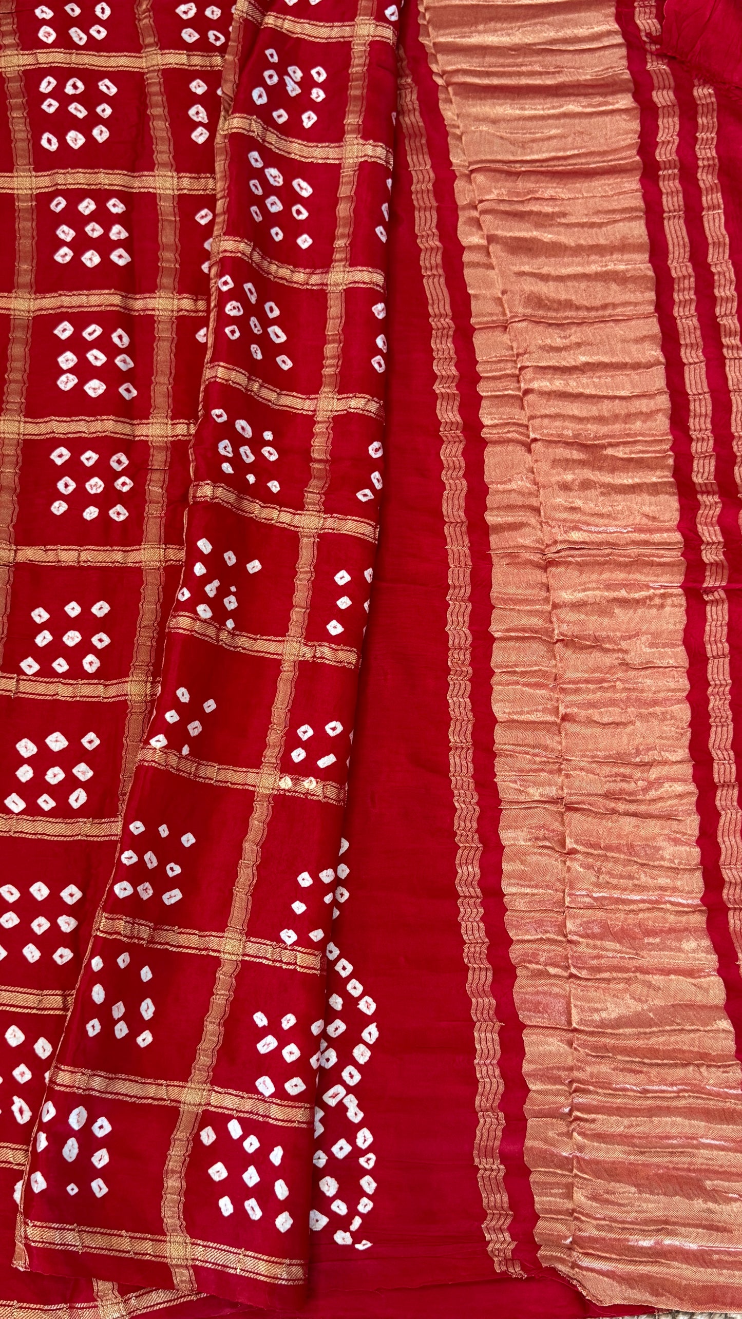 Tie & Dye Handknotted Gharchola Bandhej Pure Gajji Silk Saree - Deep Red
