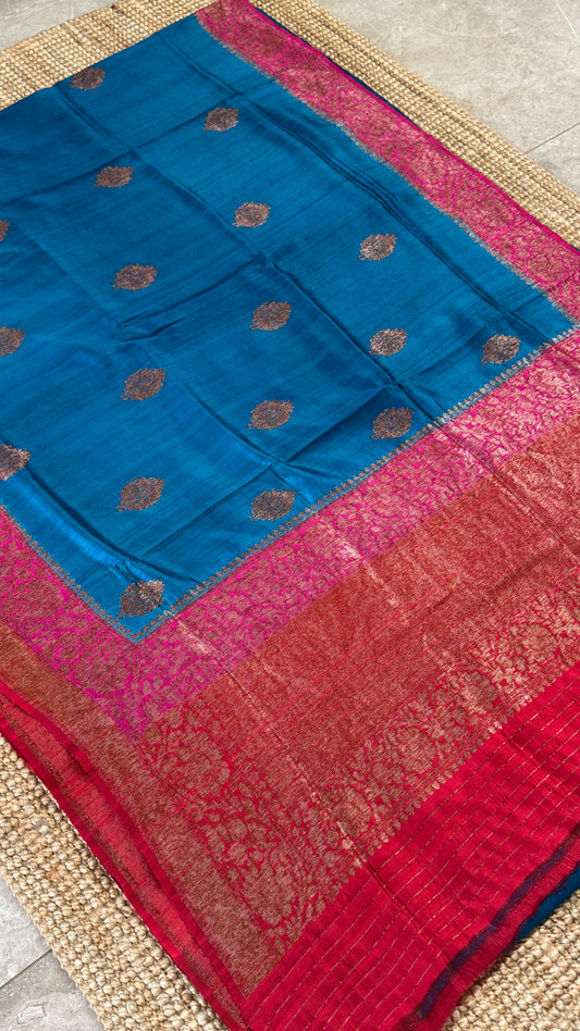 Pure Tussar Banarasi Silk Handloom β Blue