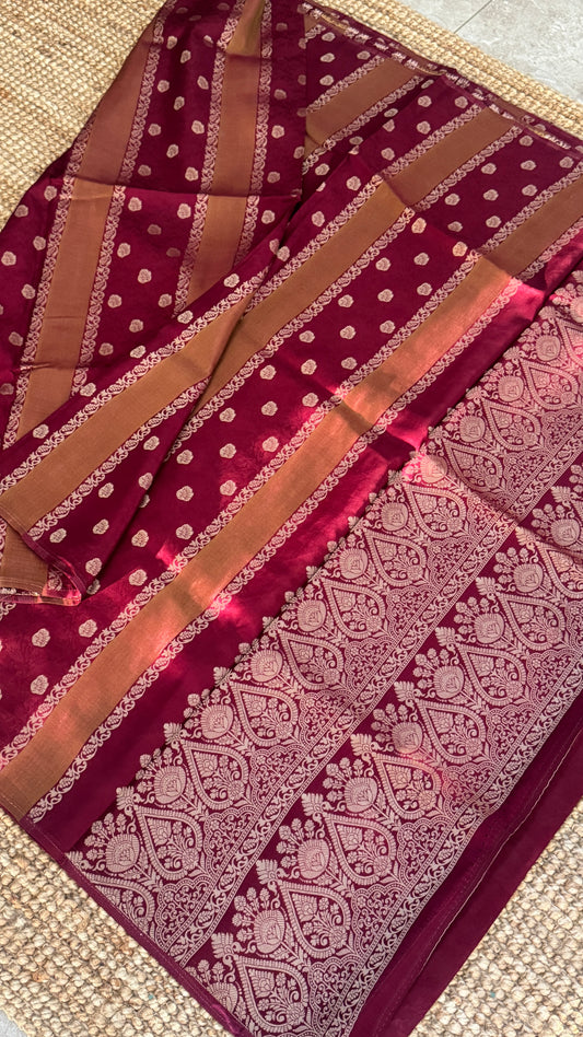 Soft Tissue Silk Saree β Elegant Wine with Intricate Zari Weaving