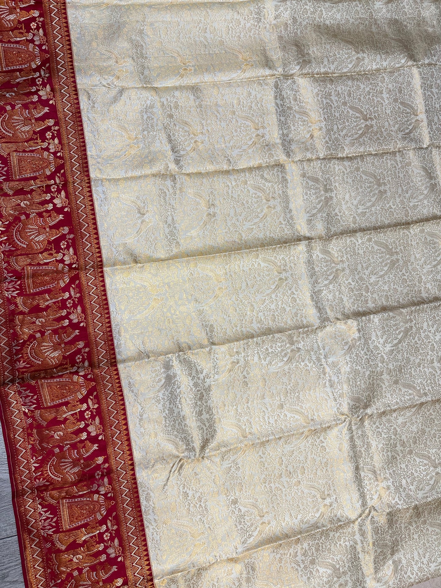 Bridal KANJIVARAM PURE SILK SAREE in White and Deep Red