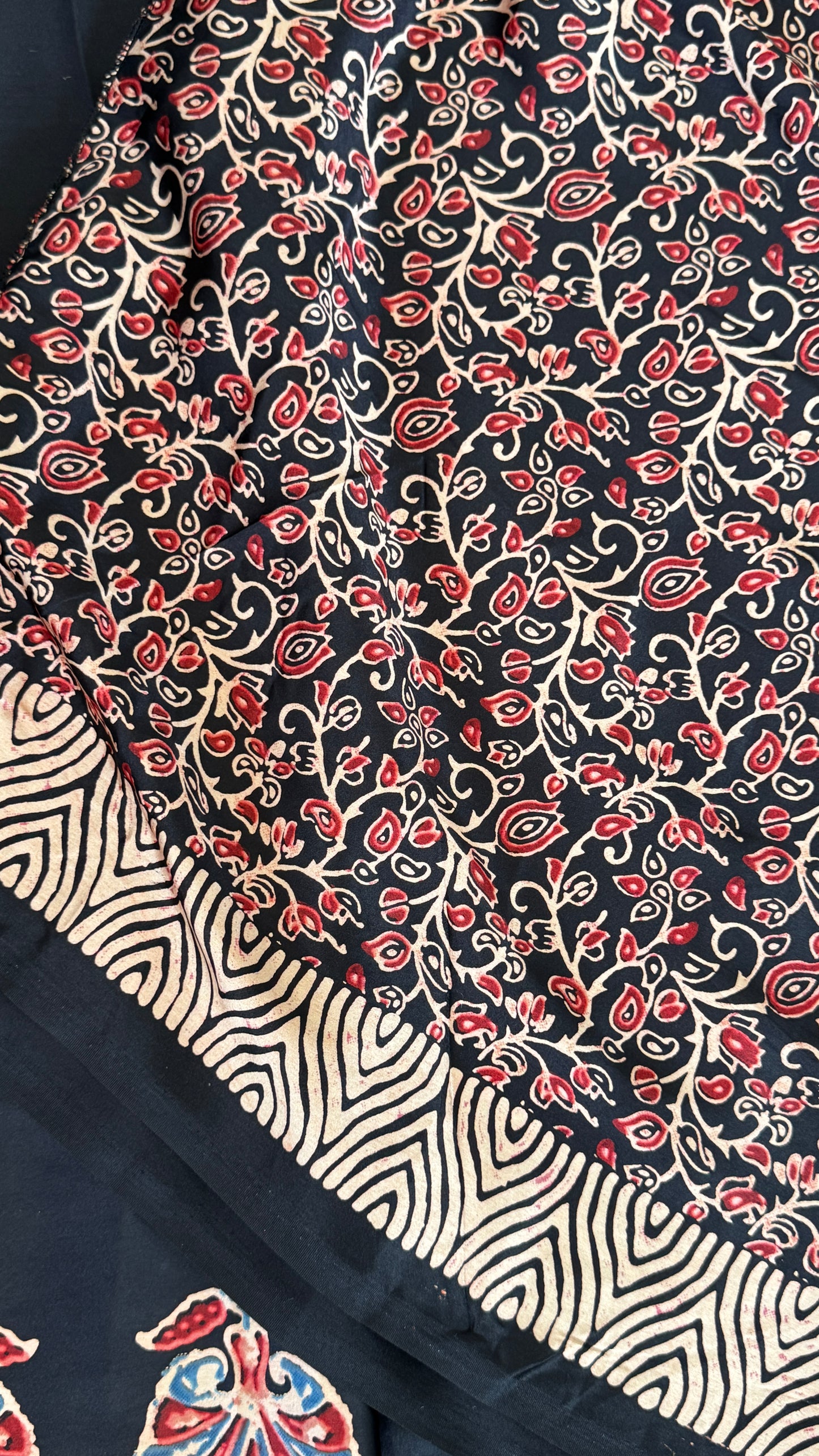 MODAL SILK SAREE WITH DIGITAL AJRAKH PRINTS - BLACK