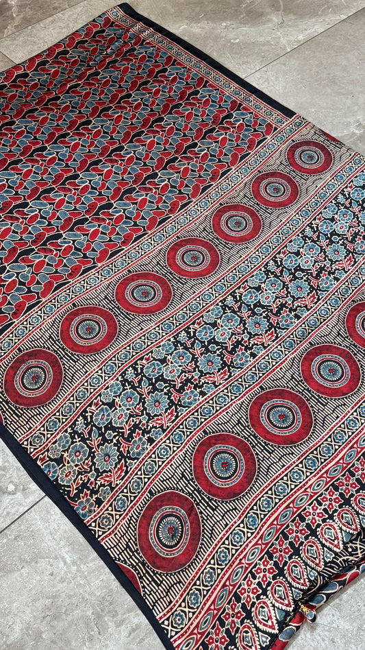 MODAL SILK SAREE WITH DIGITAL AJRAKH PRINTS