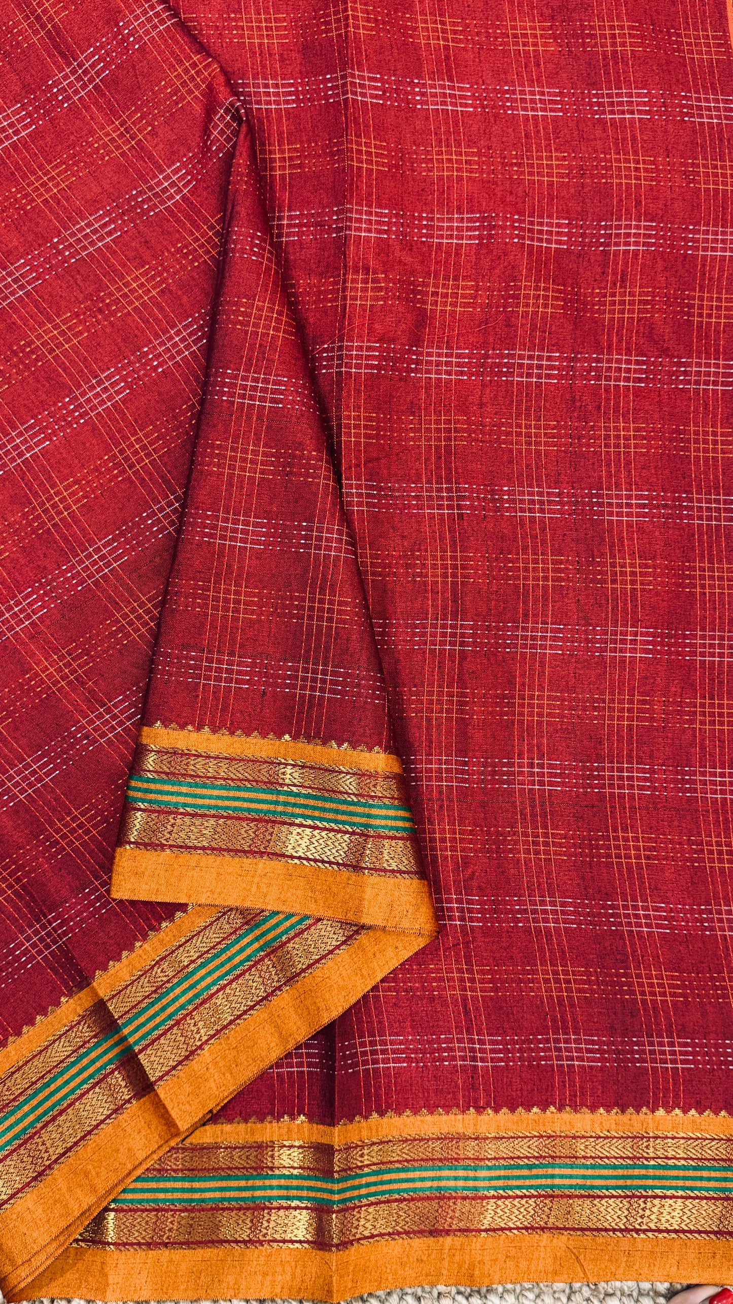 Traditional Ilkal Saree – Maroon with Mustard Border & Pallu