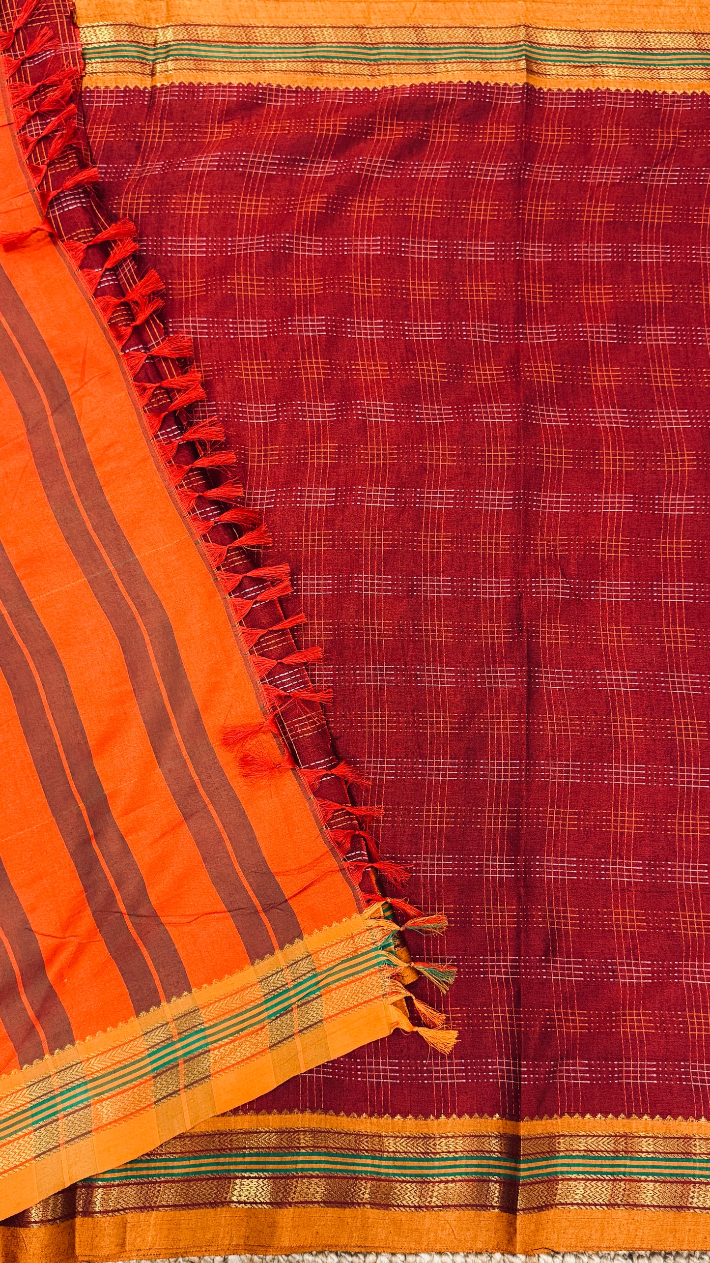 Traditional Ilkal Saree – Maroon with Mustard Border & Pallu