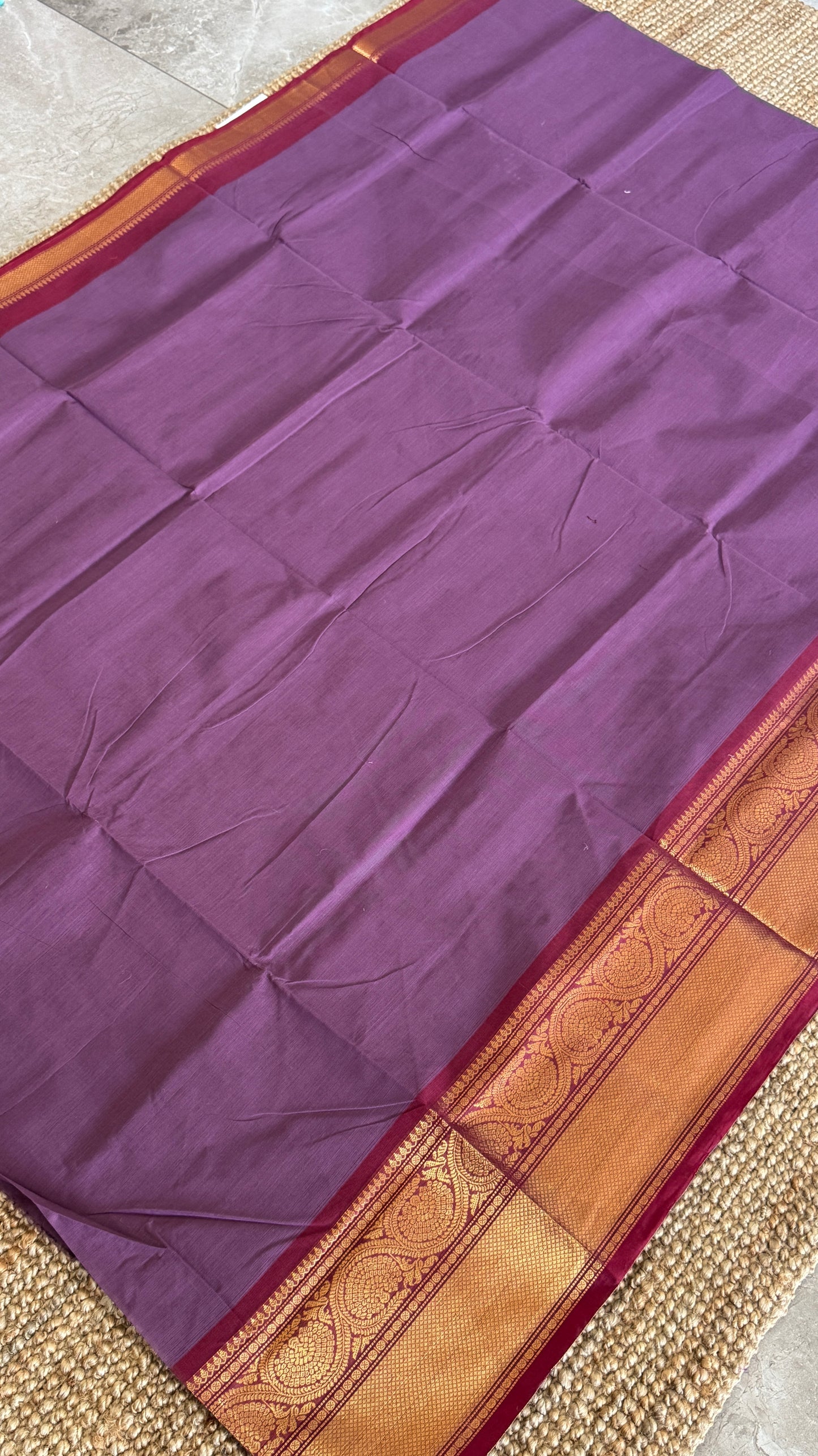 Kanchi Cotton Sarees - Purple with Red Border