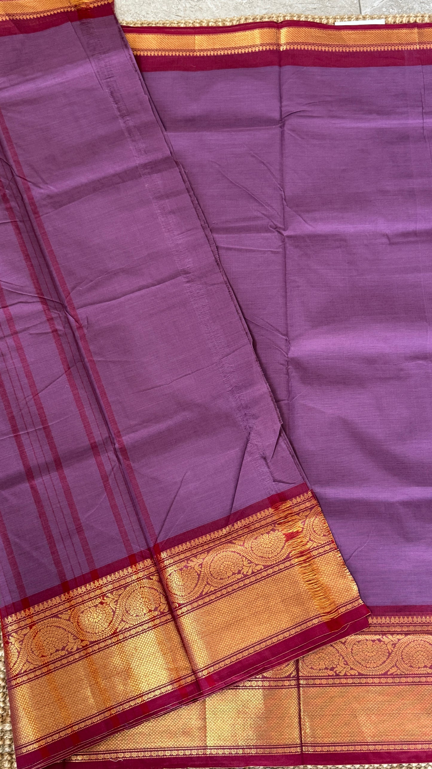 Kanchi Cotton Sarees - Purple with Red Border