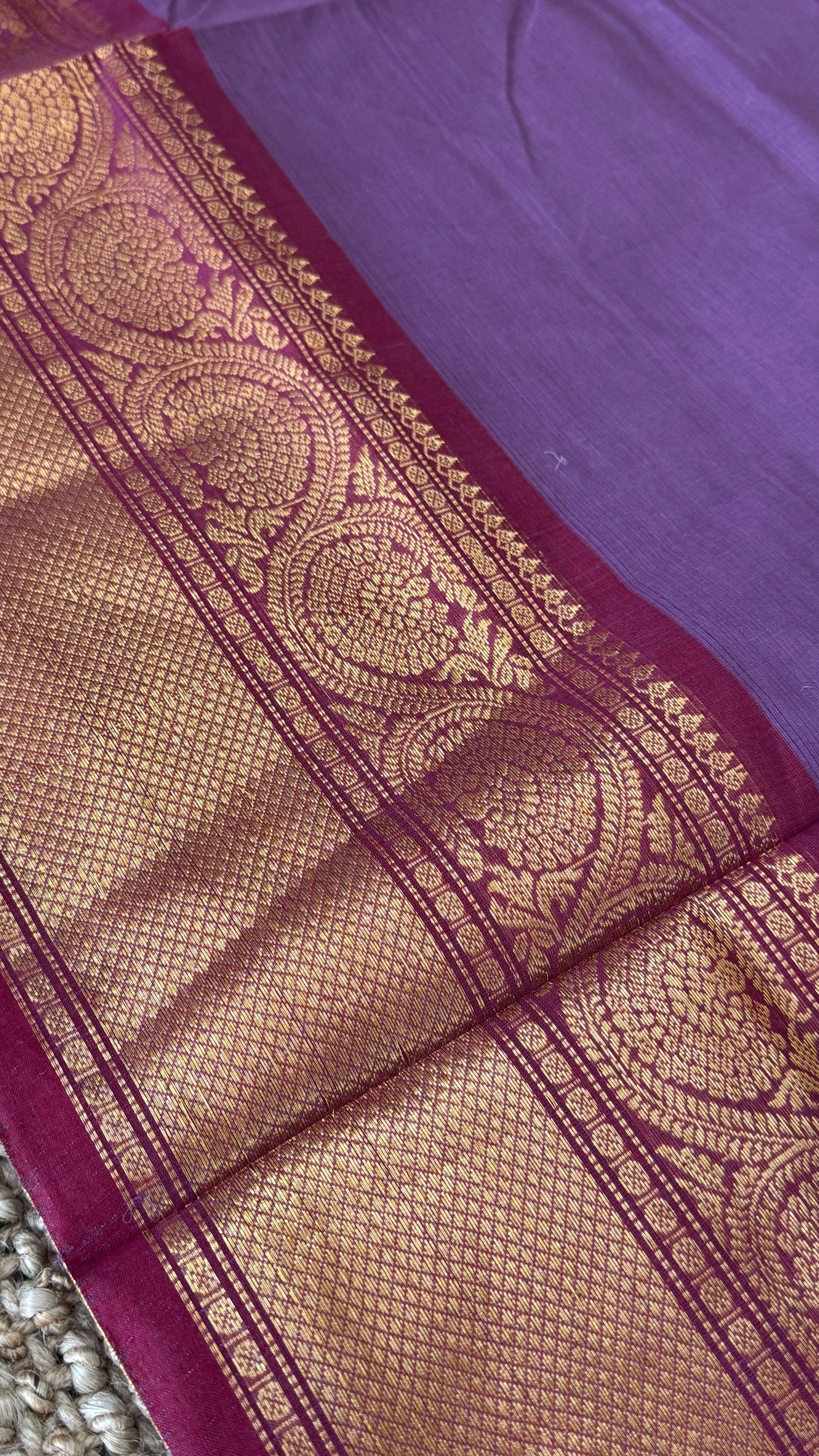Kanchi Cotton Sarees - Purple with Red Border