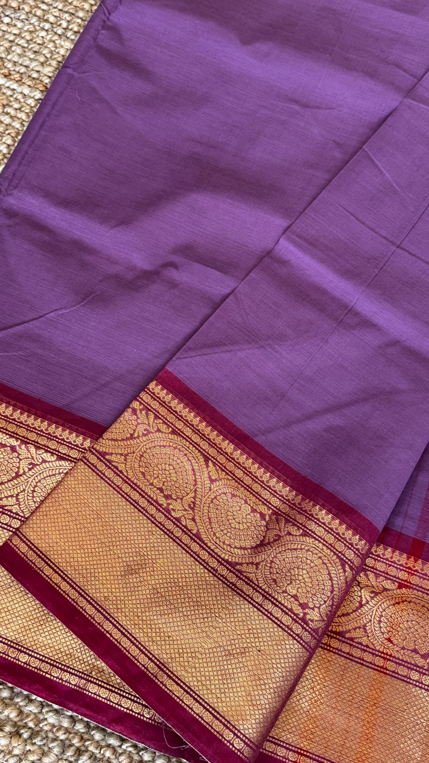 Kanchi Cotton Sarees - Purple with Red Border