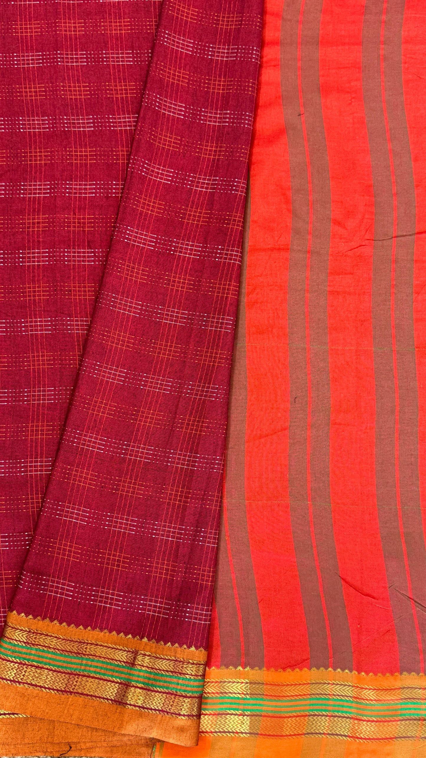 Traditional Ilkal Saree – Maroon with Mustard Border & Pallu