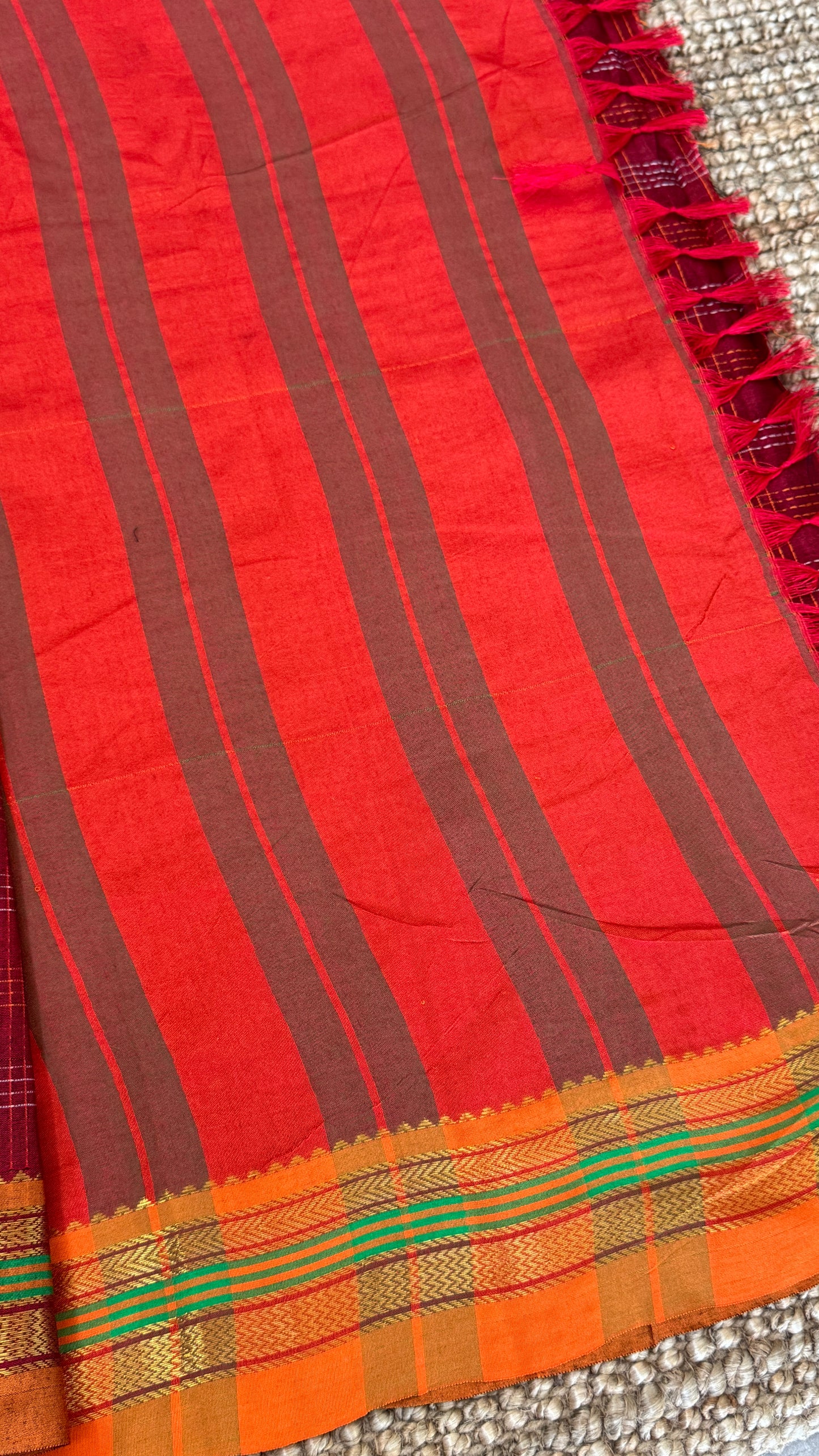 Traditional Ilkal Saree – Maroon with Mustard Border & Pallu