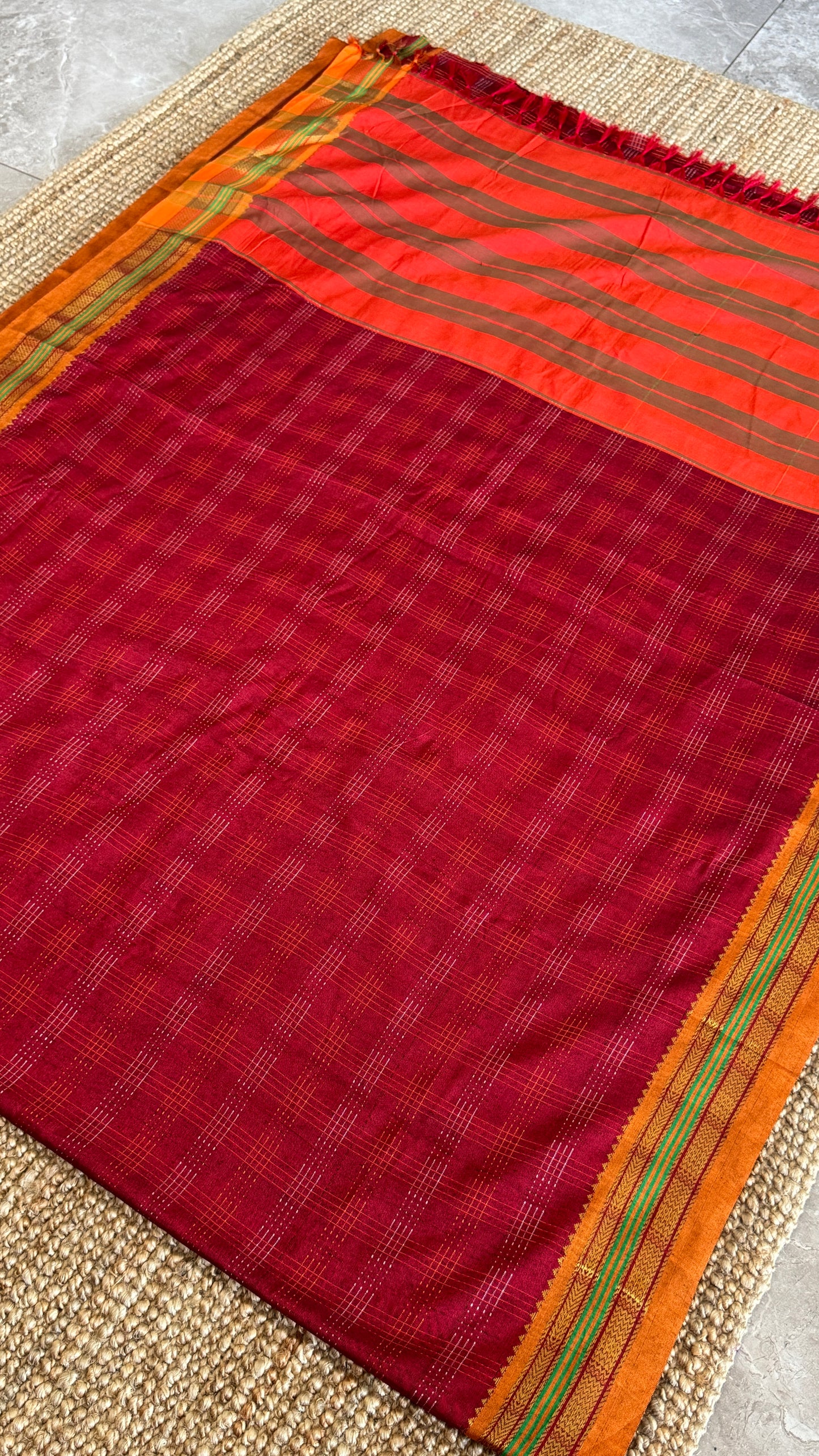 Traditional Ilkal Saree – Maroon with Mustard Border & Pallu