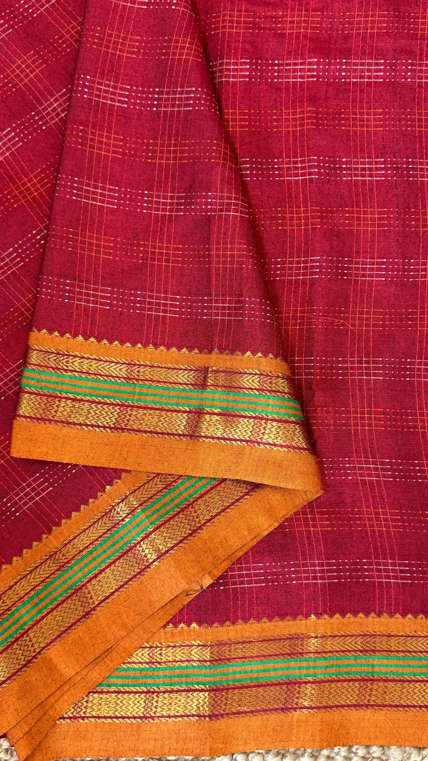 Traditional Ilkal Saree – Maroon with Mustard Border & Pallu
