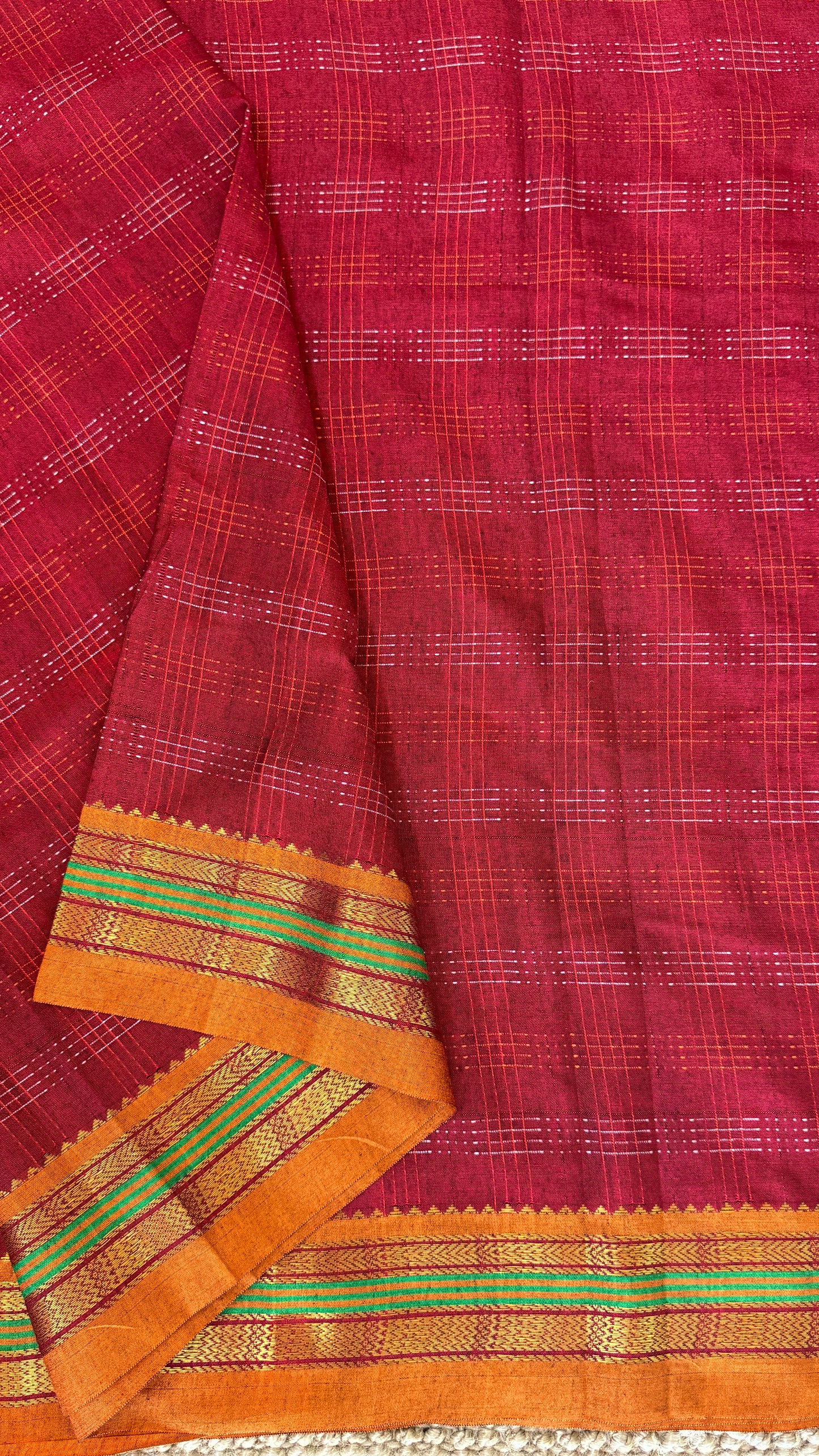 Traditional Ilkal Saree – Maroon with Mustard Border & Pallu