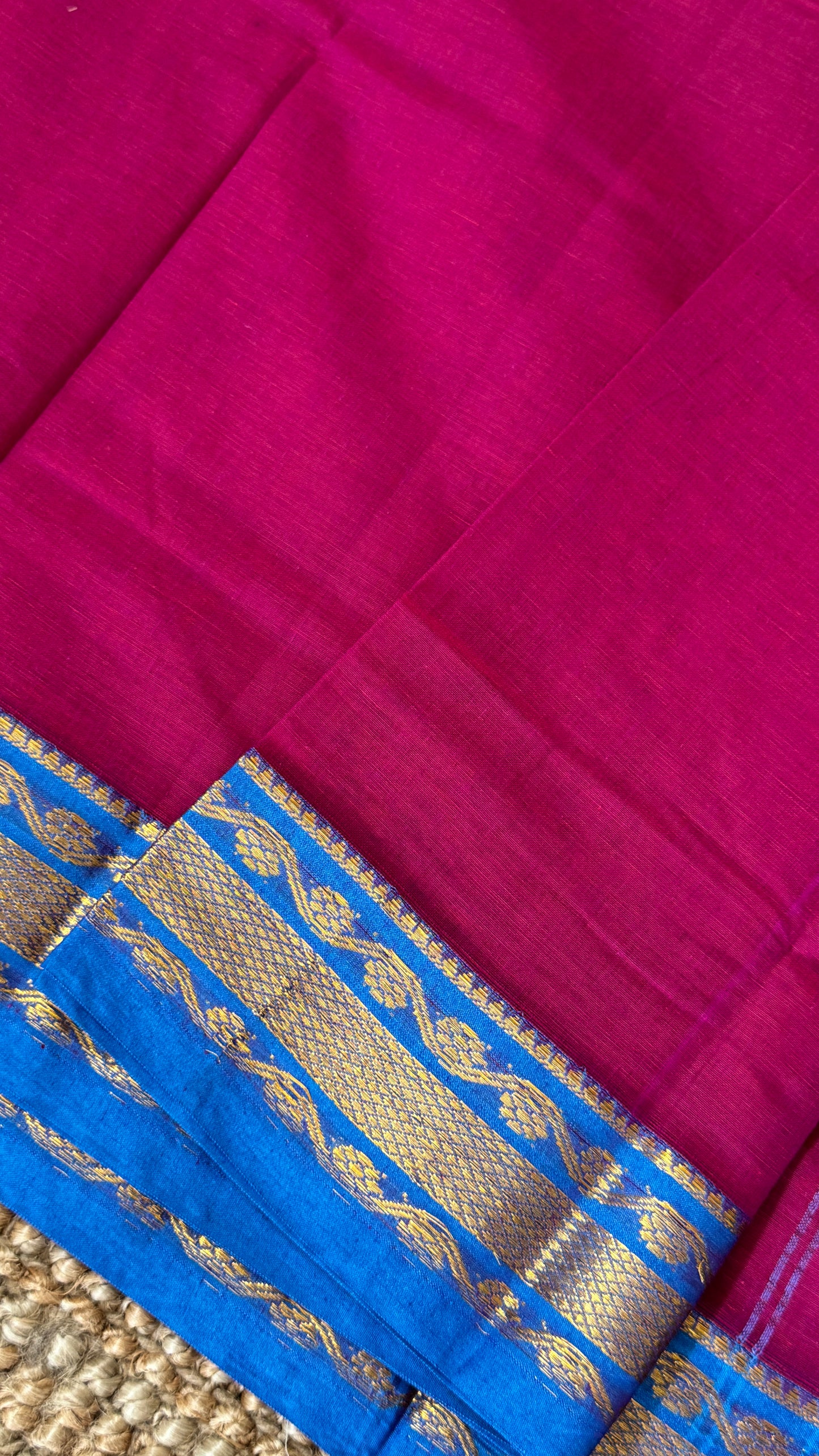 Nine-Yard Chettinad Cotton Sarees - Pink with blue border