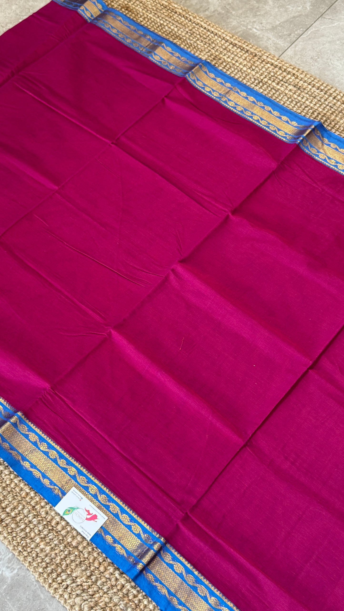 Nine-Yard Chettinad Cotton Sarees - Pink with blue border