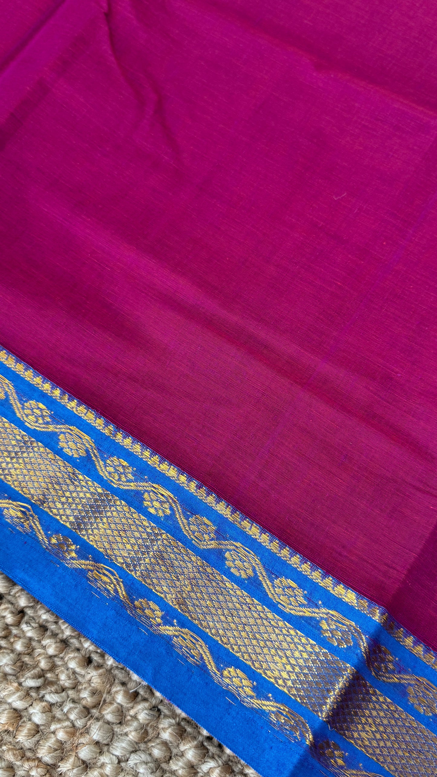 Nine-Yard Chettinad Cotton Sarees - Pink with blue border