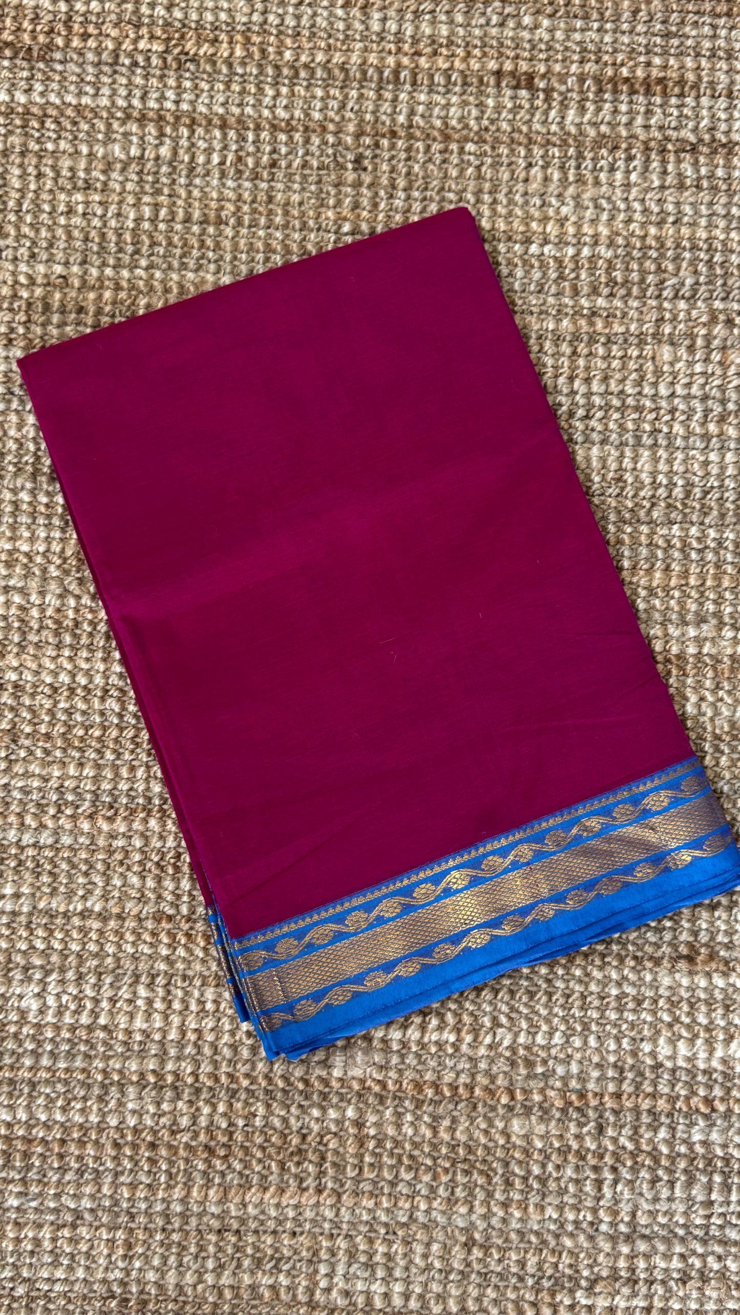 Nine-Yard Chettinad Cotton Sarees - Pink with blue border