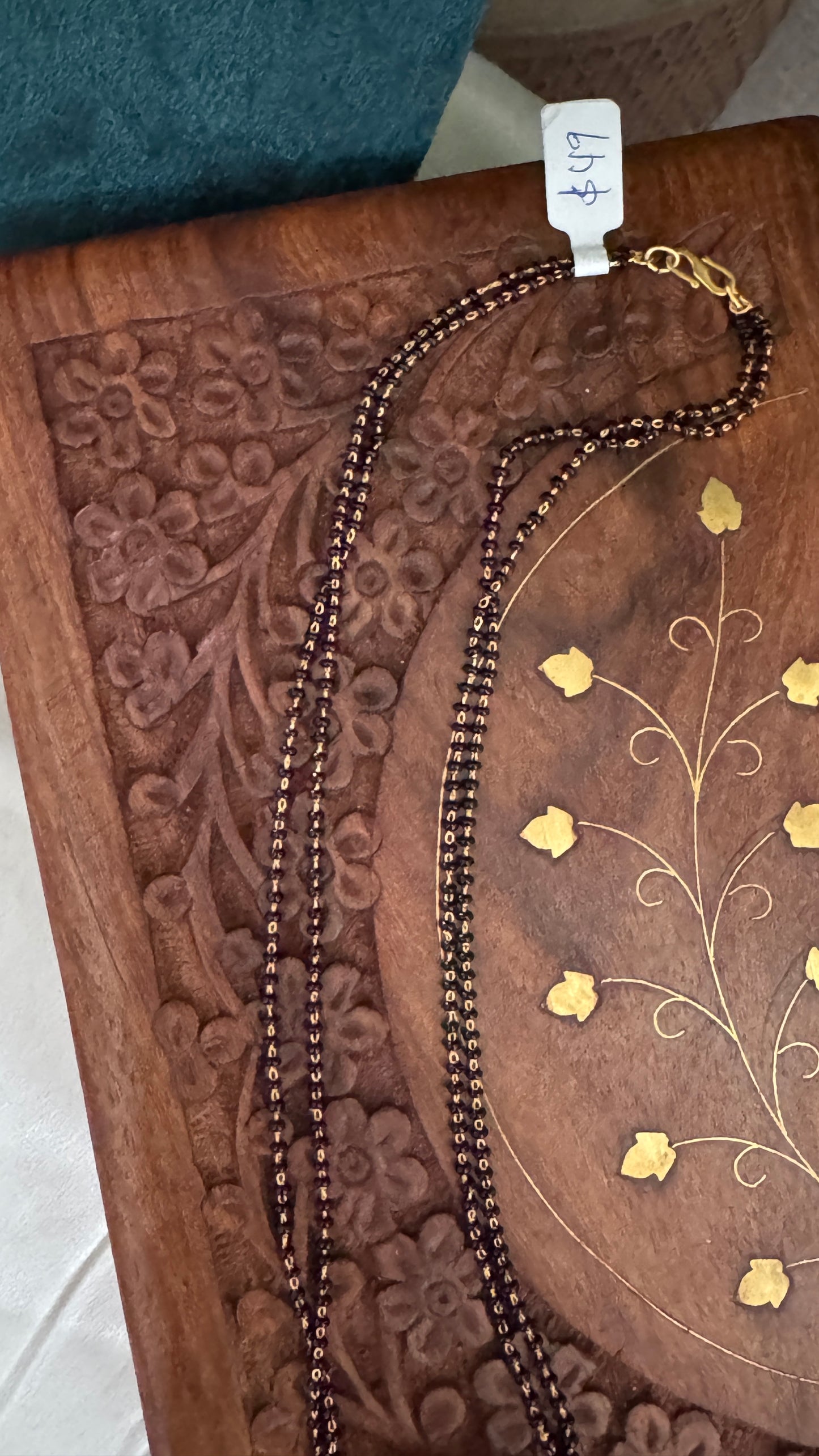 Long Mangalsutra with Gold-Coated Pendant – Traditional Black Bead Necklace