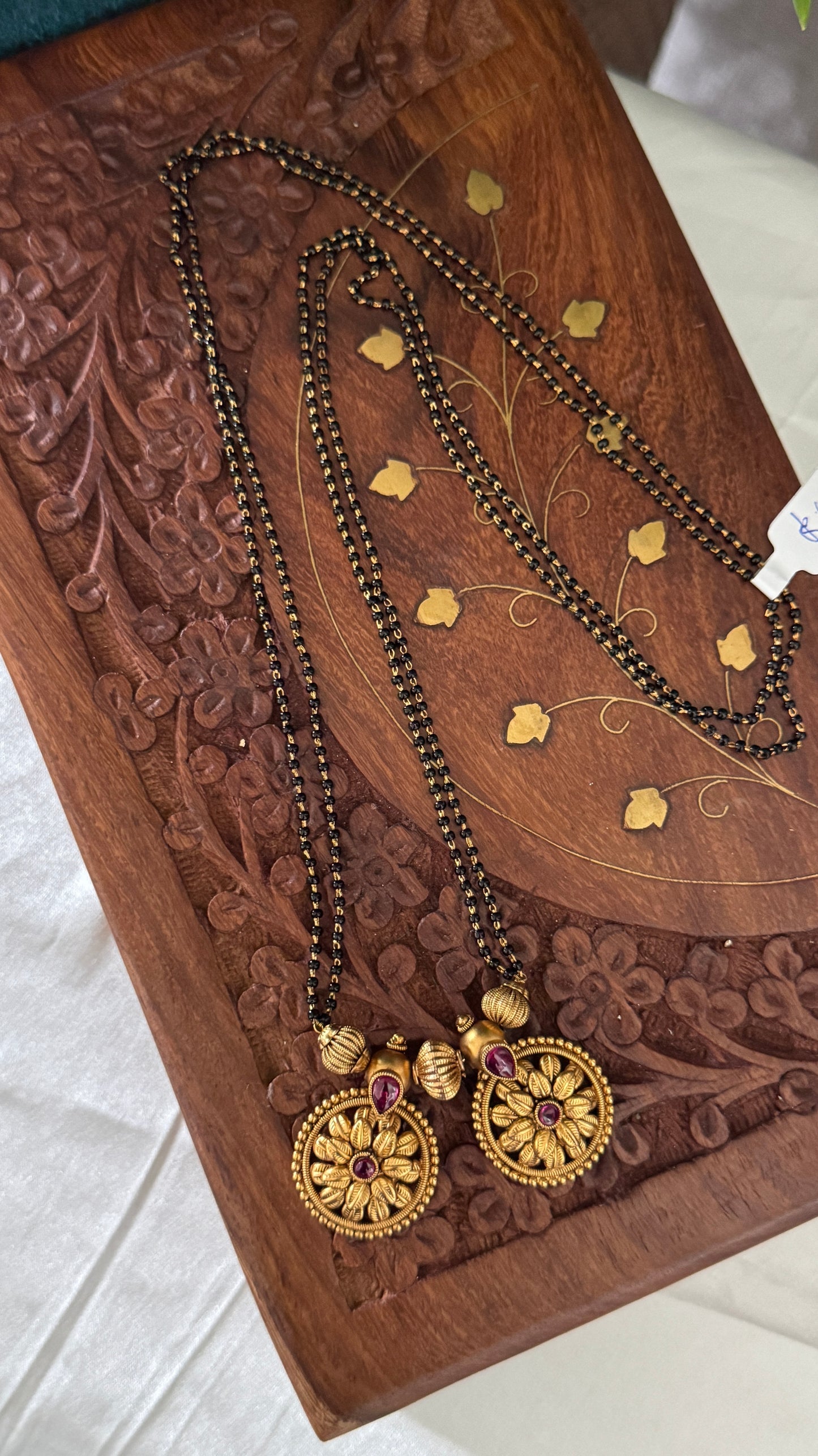 Long Mangalsutra with Gold Pendant – Traditional Black Bead Necklace