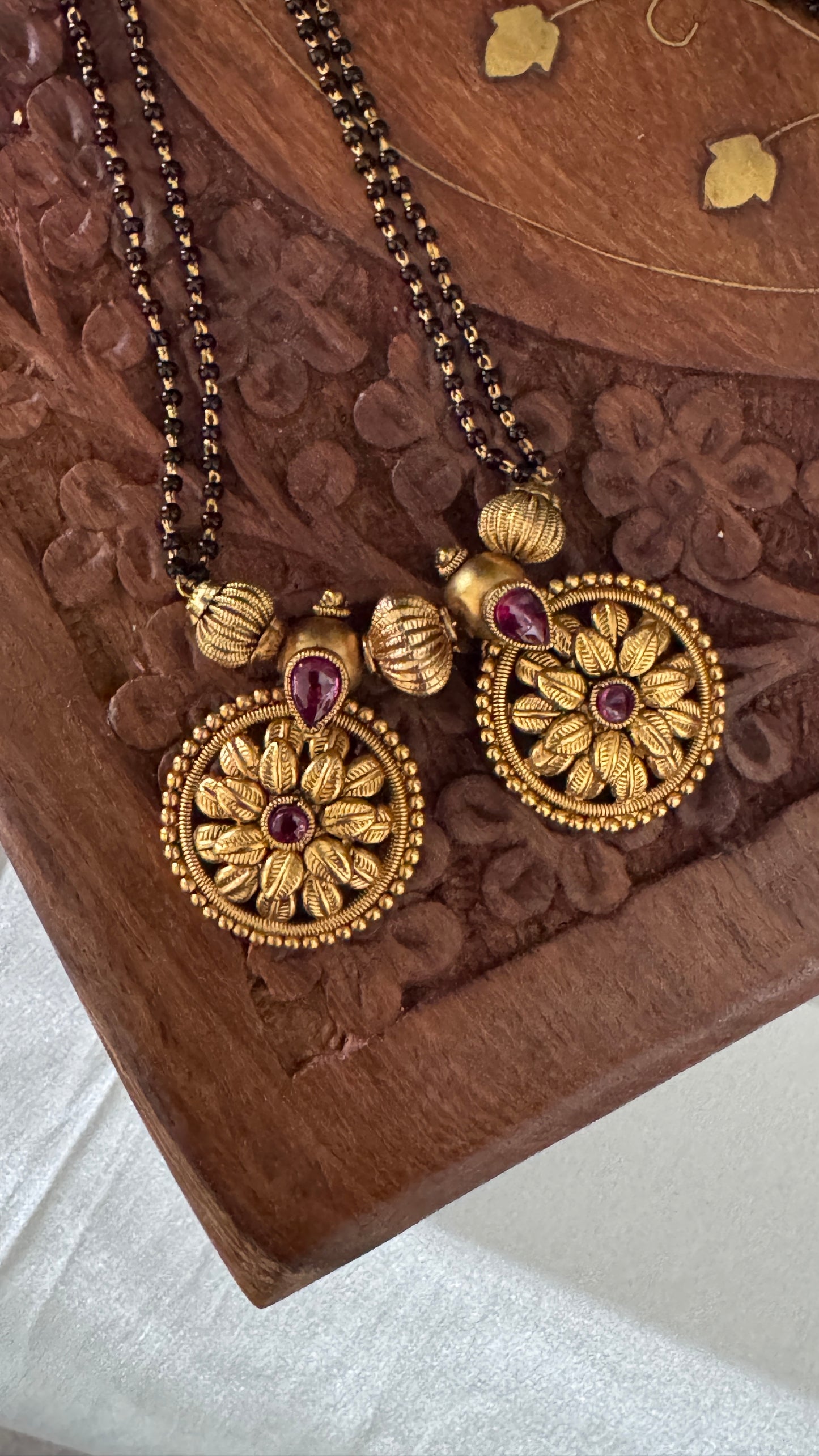 Long Mangalsutra with Gold Pendant – Traditional Black Bead Necklace