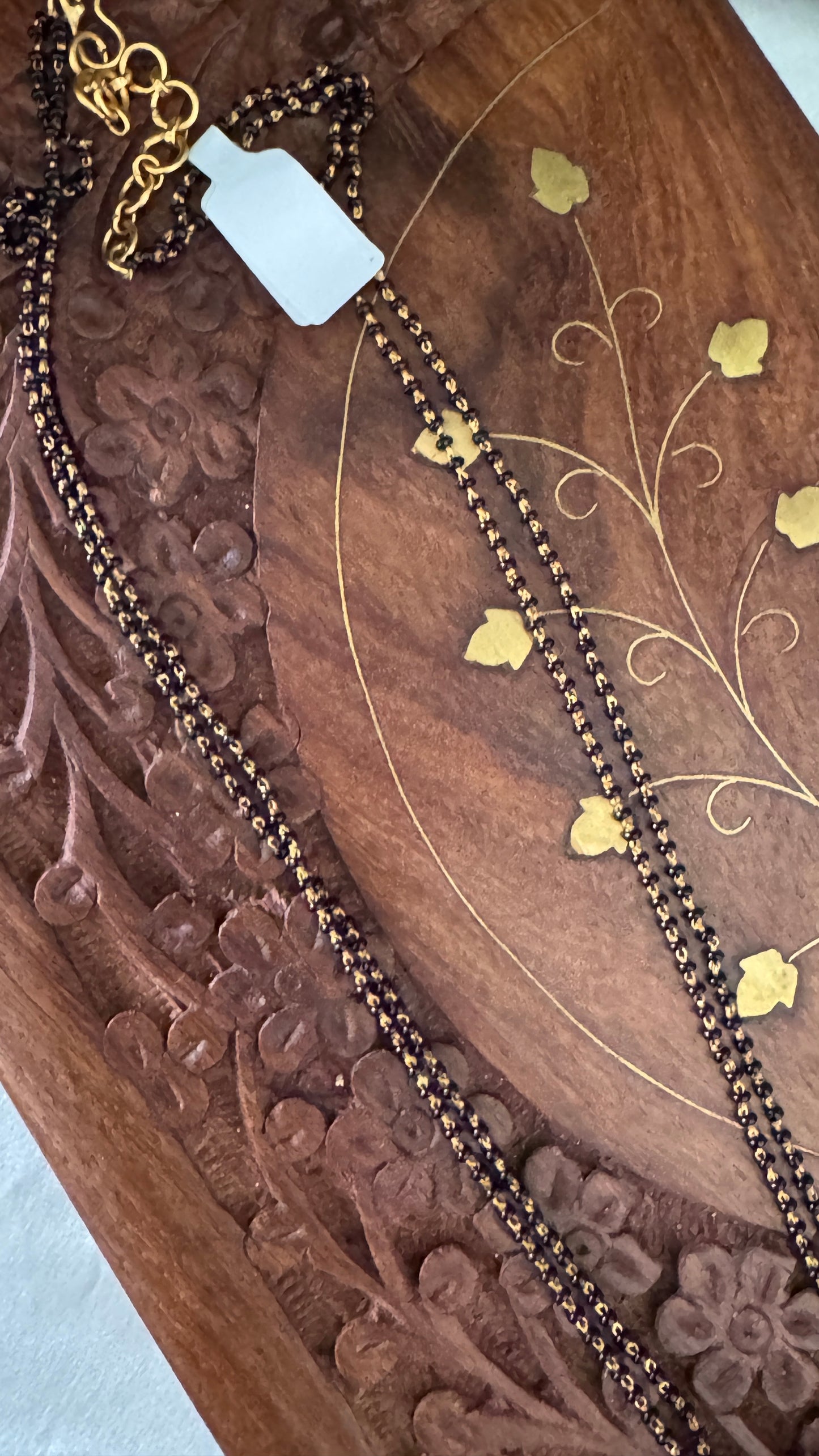 Long Mangalsutra with Gold Pendant – Traditional Black Bead Necklace