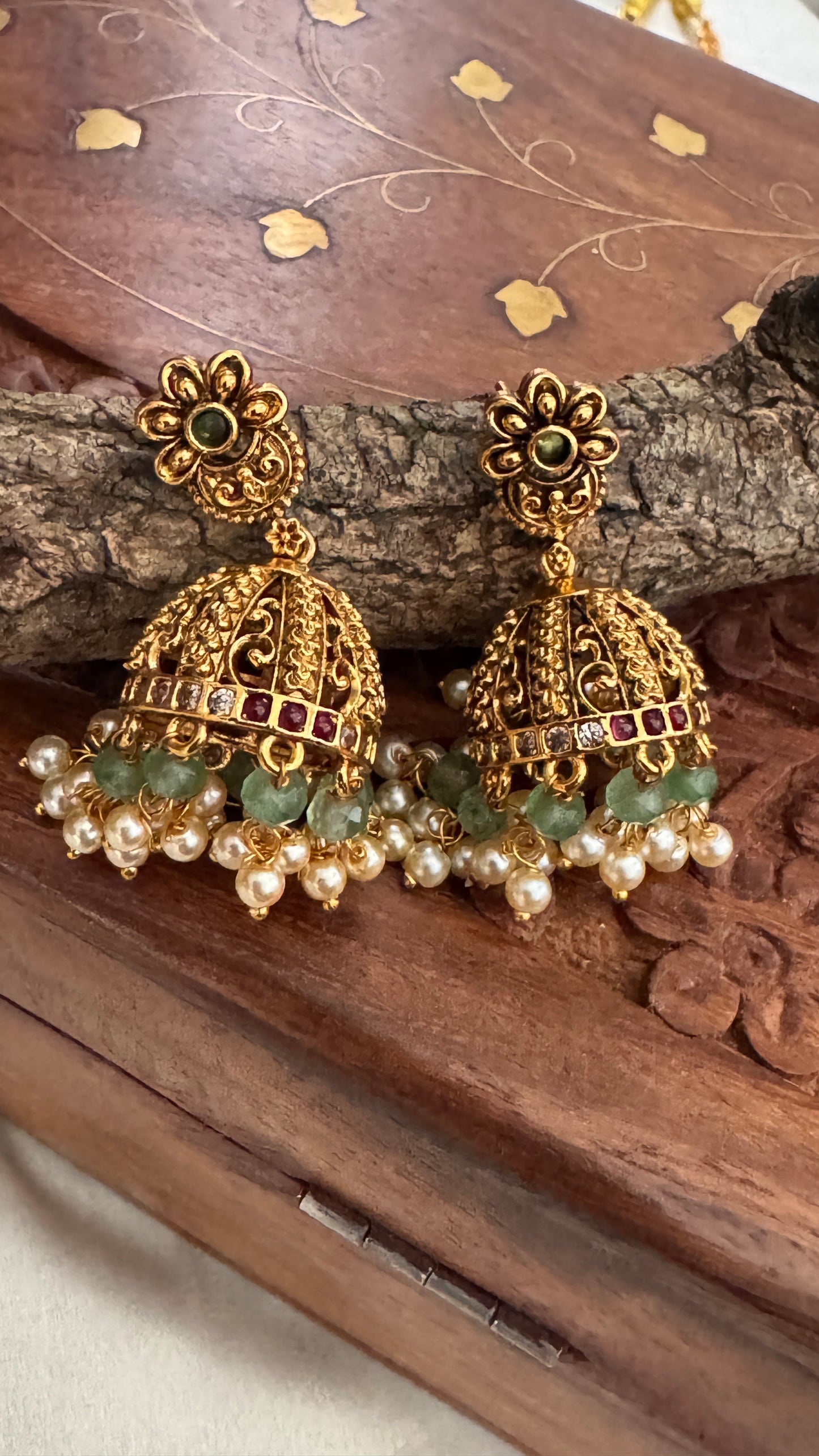 Unique Long Temple Haar Jewellery Set with Jhumkas