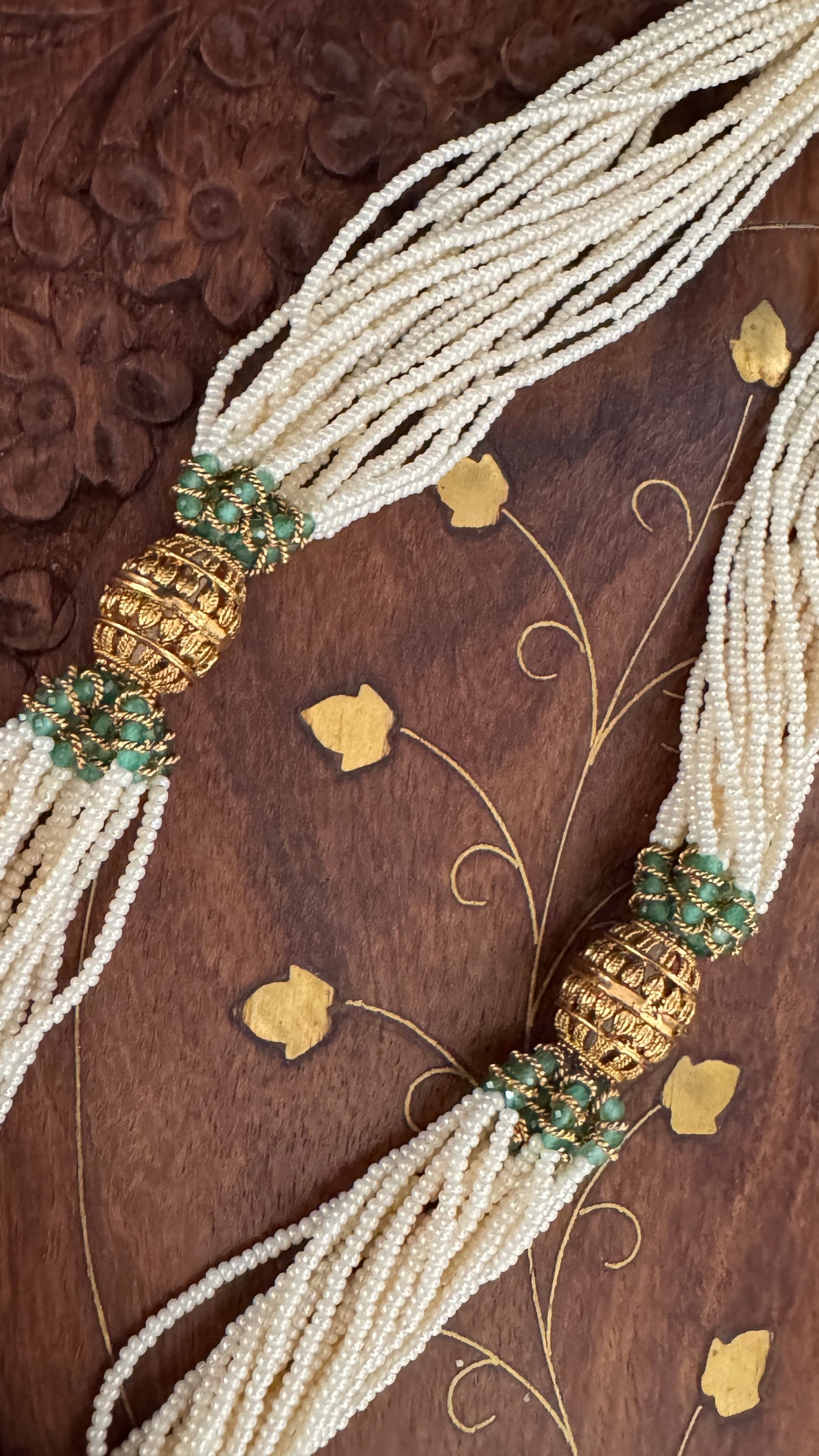 Gold Plated White Beaded Temple jewellery Set
