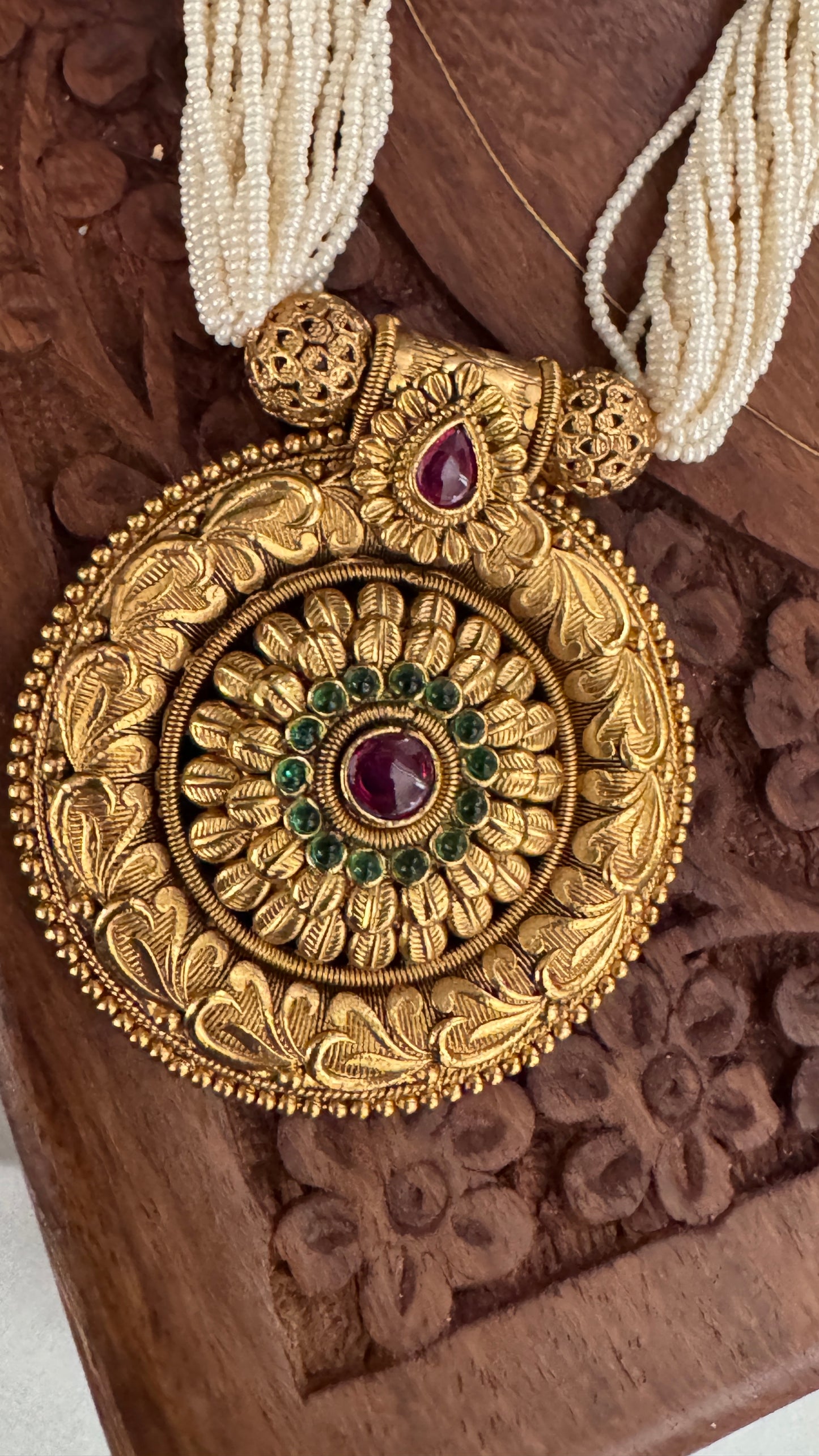Gold Plated White Beaded Temple jewellery Set