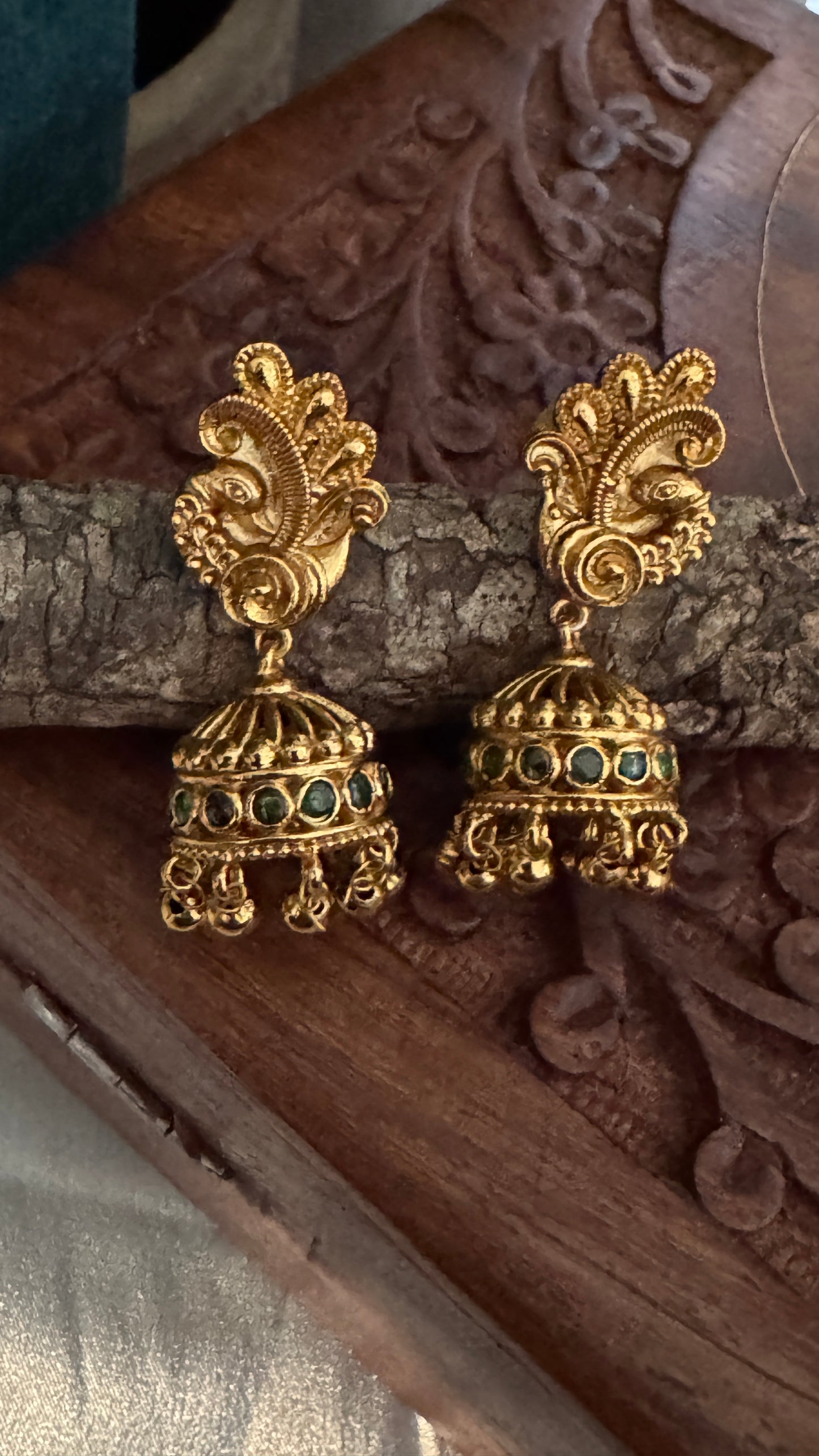 Peacock Gold Matte Finish Jhumka