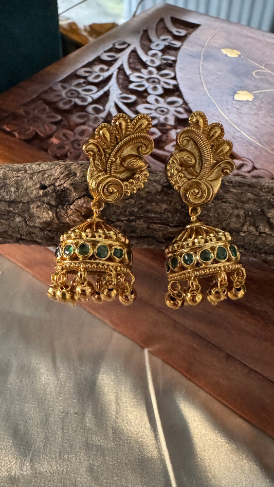 Peacock Gold Matte Finish Jhumka
