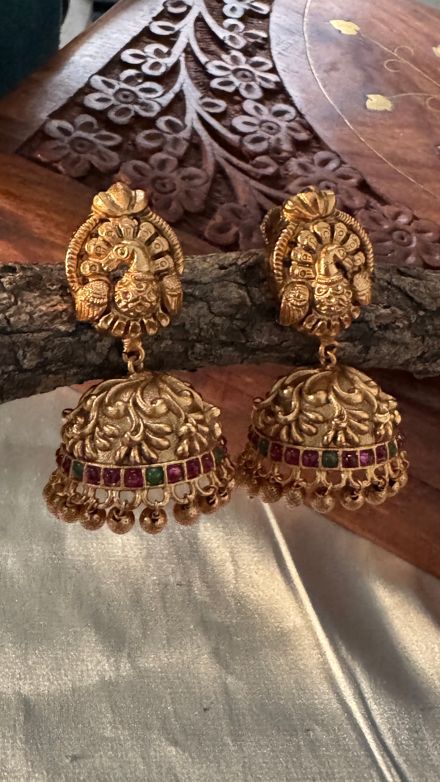 Peacock Gold Matte Finish Jhumka