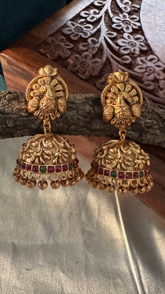 Peacock Gold Matte Finish Jhumka
