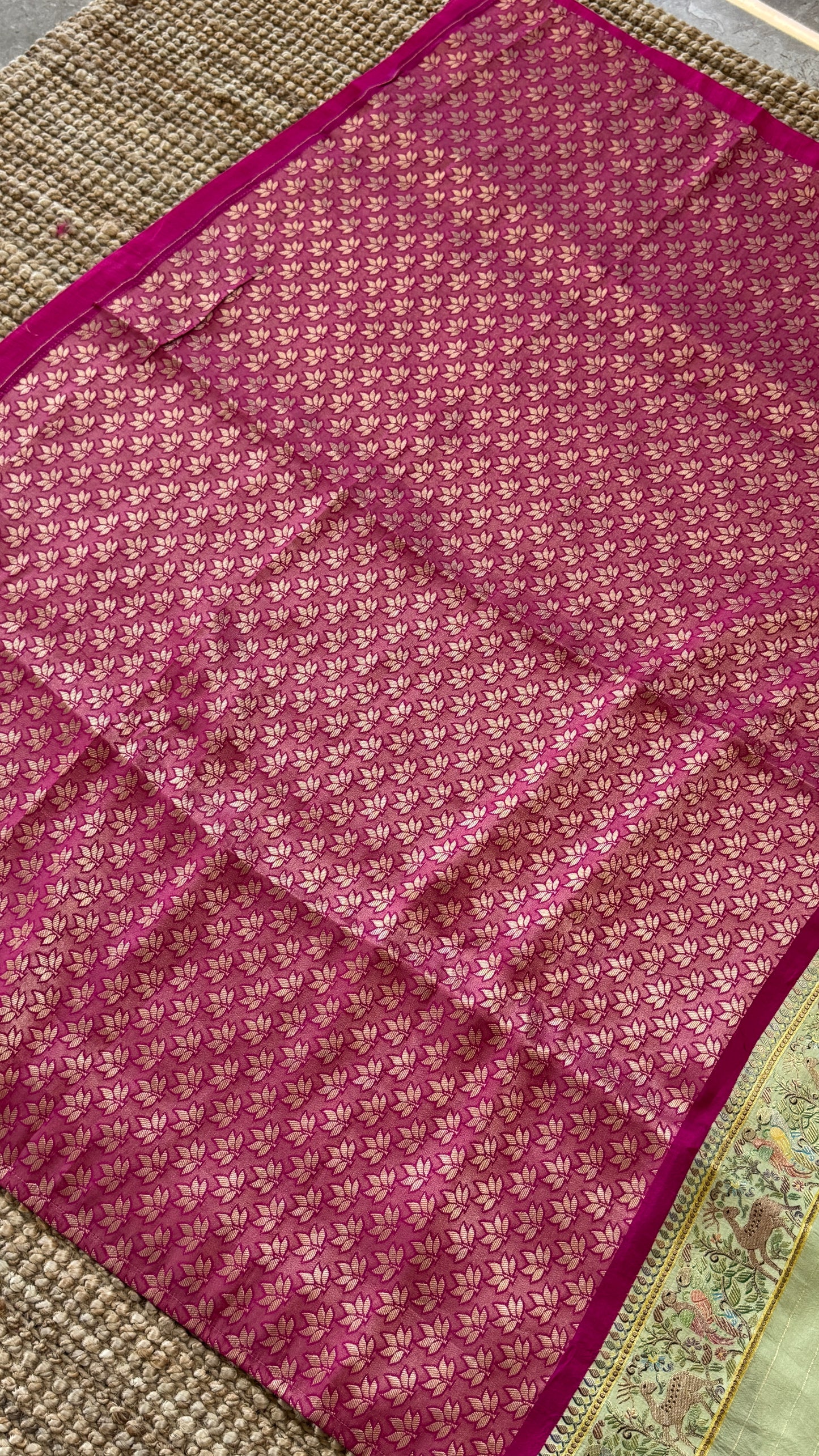 A Kashmiri Pashmina Banarasi Handwoven Storytelling Sarees on Munga Silk - Baby Green