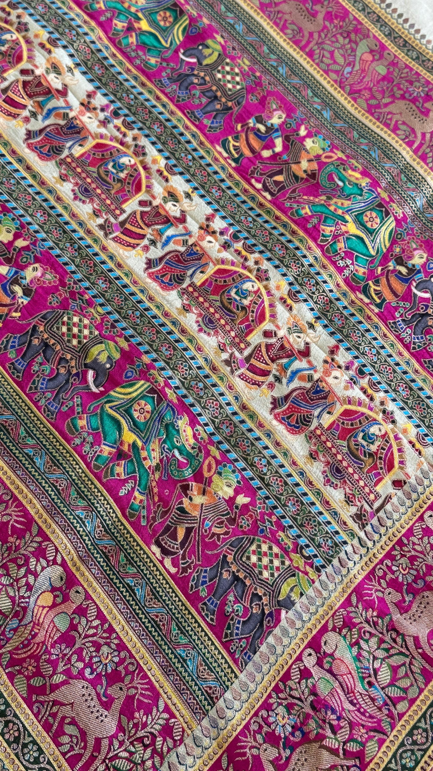 A Kashmiri Pashmina Banarasi Handwoven Storytelling Sarees on Munga Silk - Baby Green