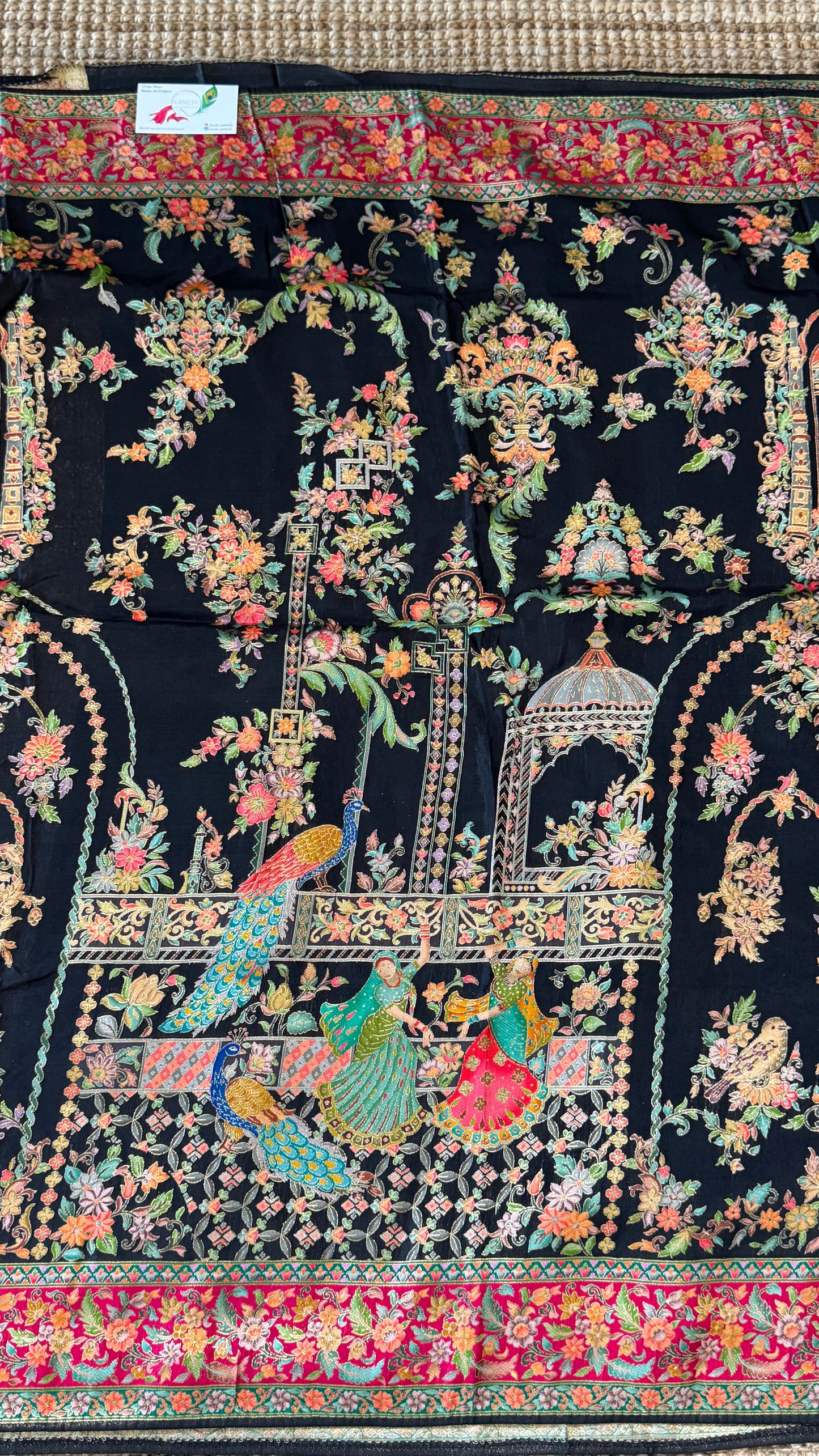 A Kashmiri Pashmina Banarasi Handwoven Storytelling Sarees - Black