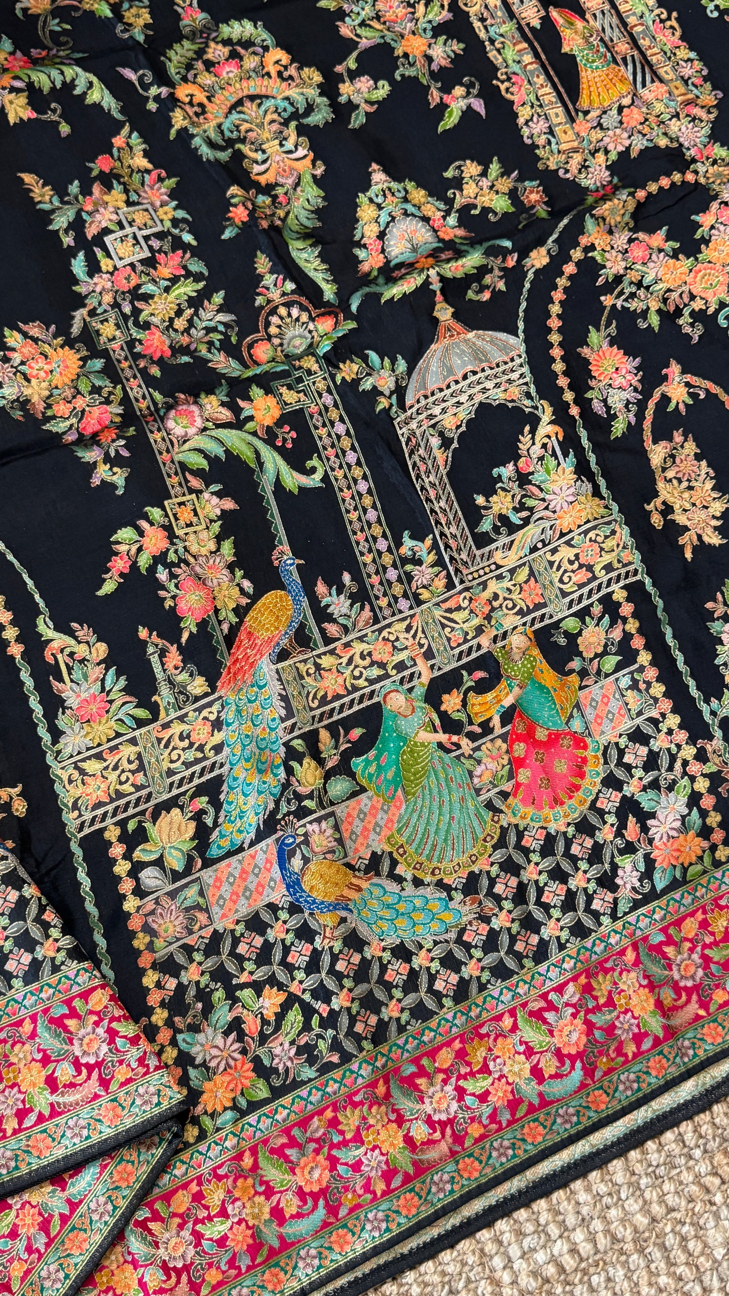 A Kashmiri Pashmina Banarasi Handwoven Storytelling Sarees - Black