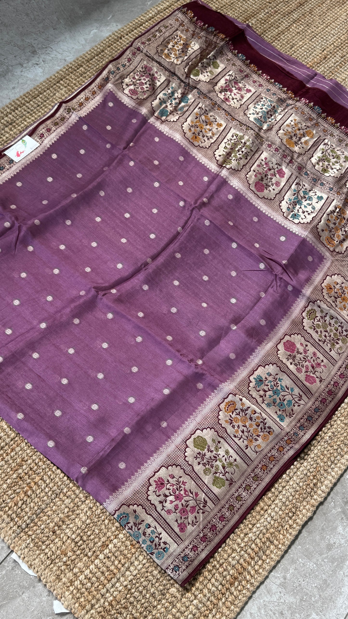 Tussar Raw Silk Handloom – Paithani Borders - Mauve / Nude