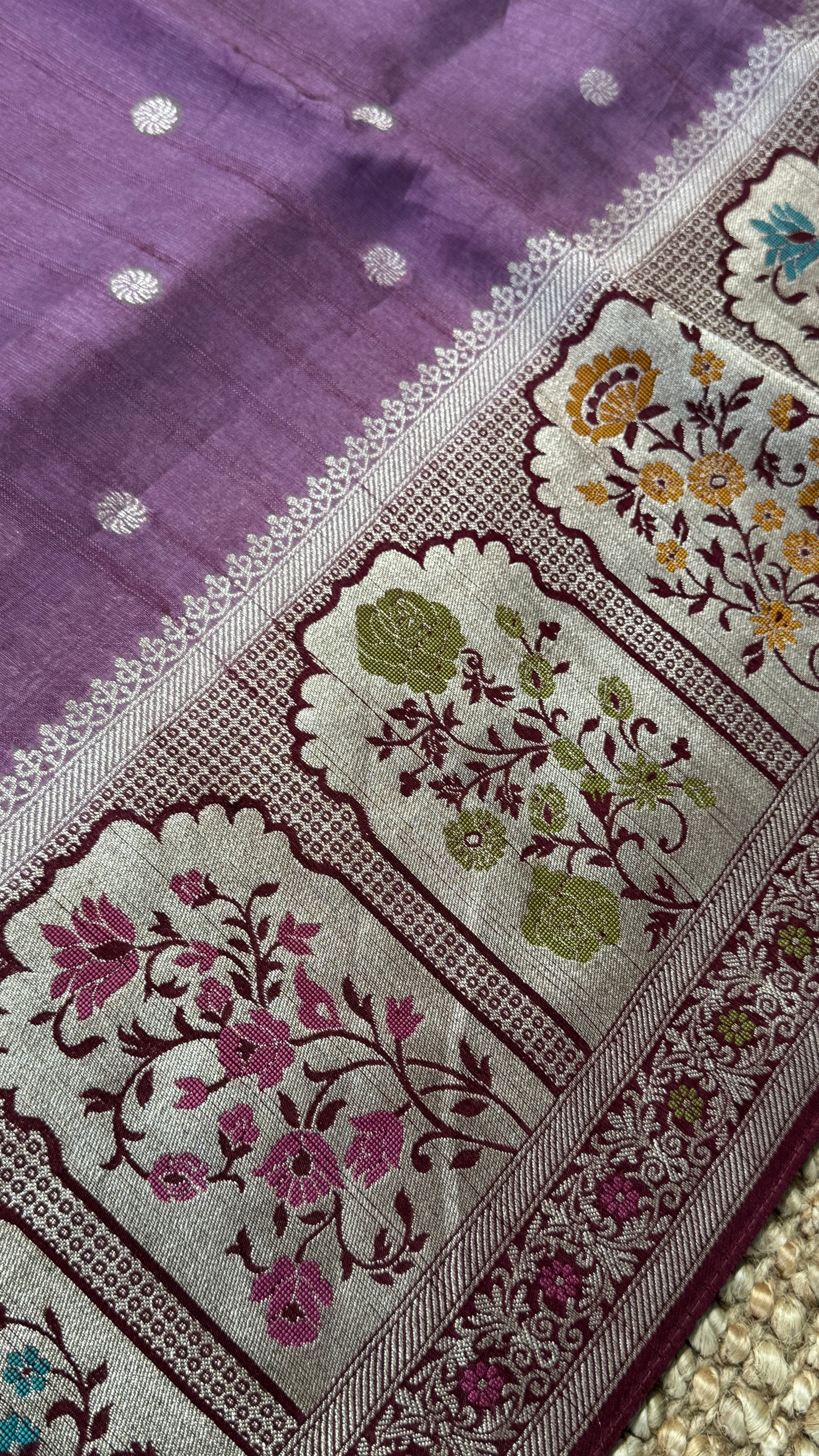 Tussar Raw Silk Handloom – Paithani Borders - Mauve / Nude