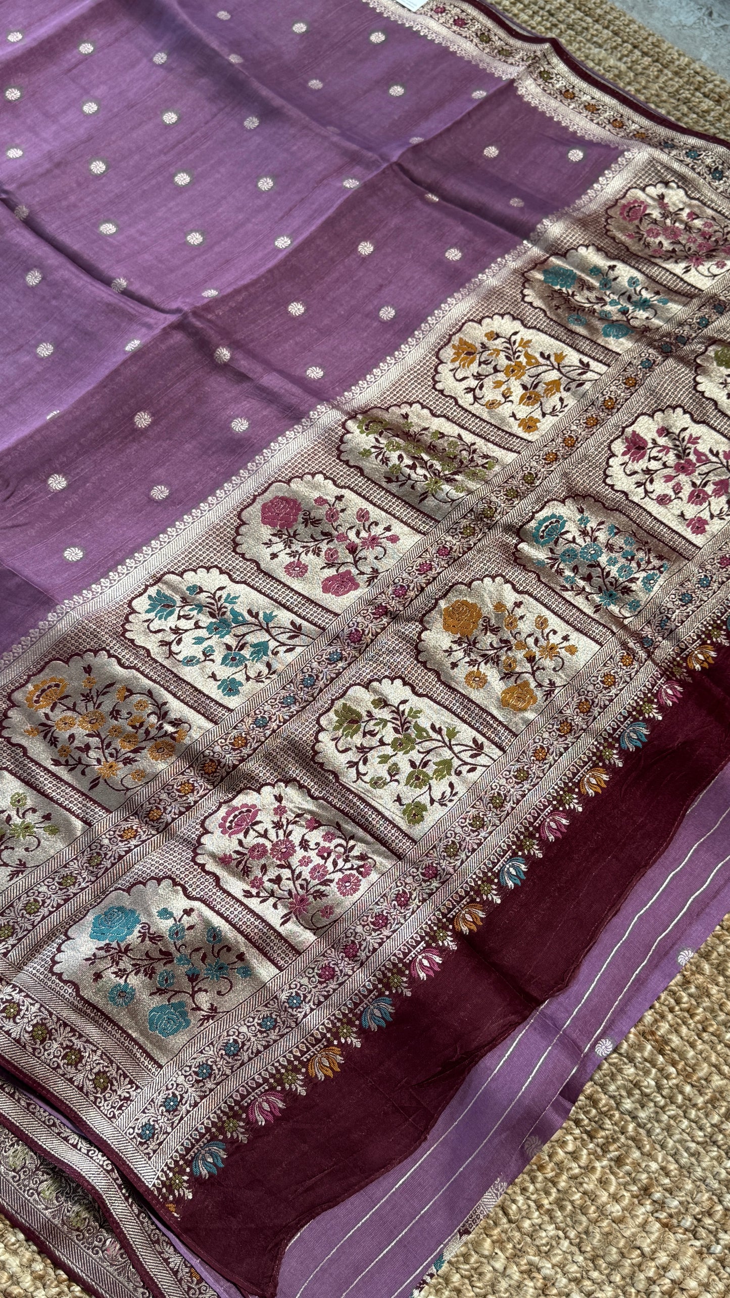 Tussar Raw Silk Handloom – Paithani Borders - Mauve / Nude