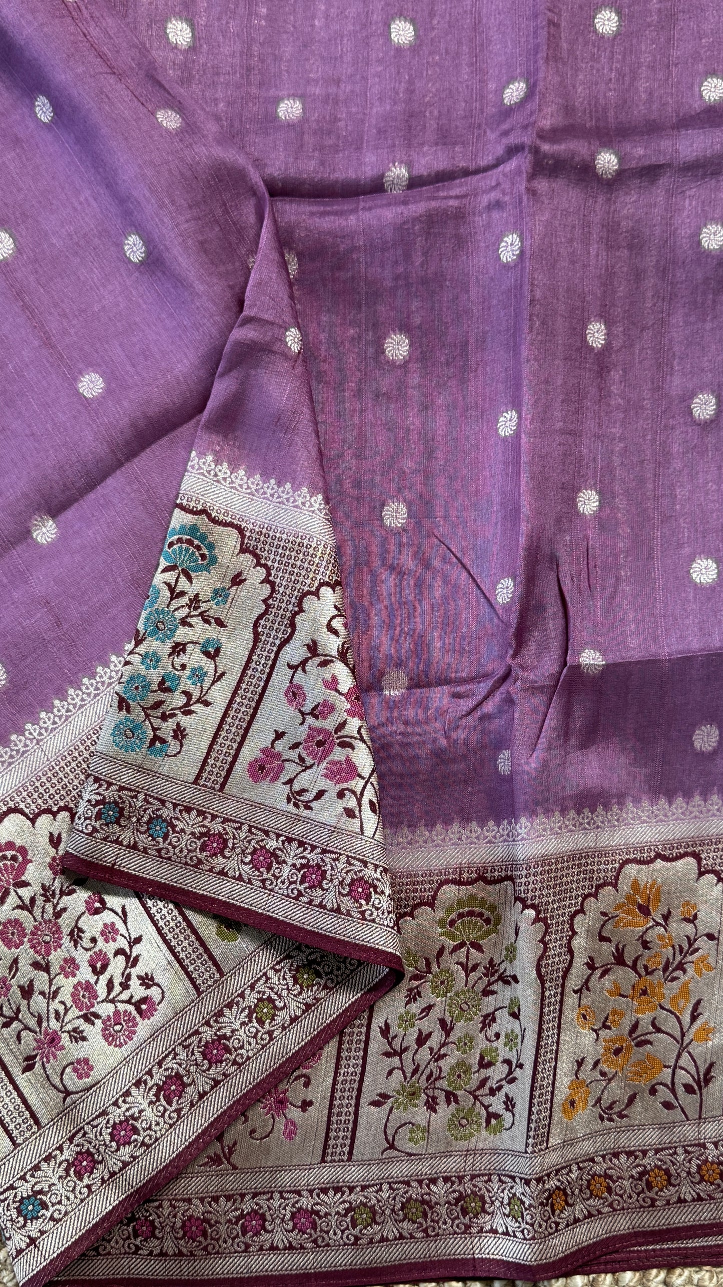 Tussar Raw Silk Handloom – Paithani Borders - Mauve / Nude