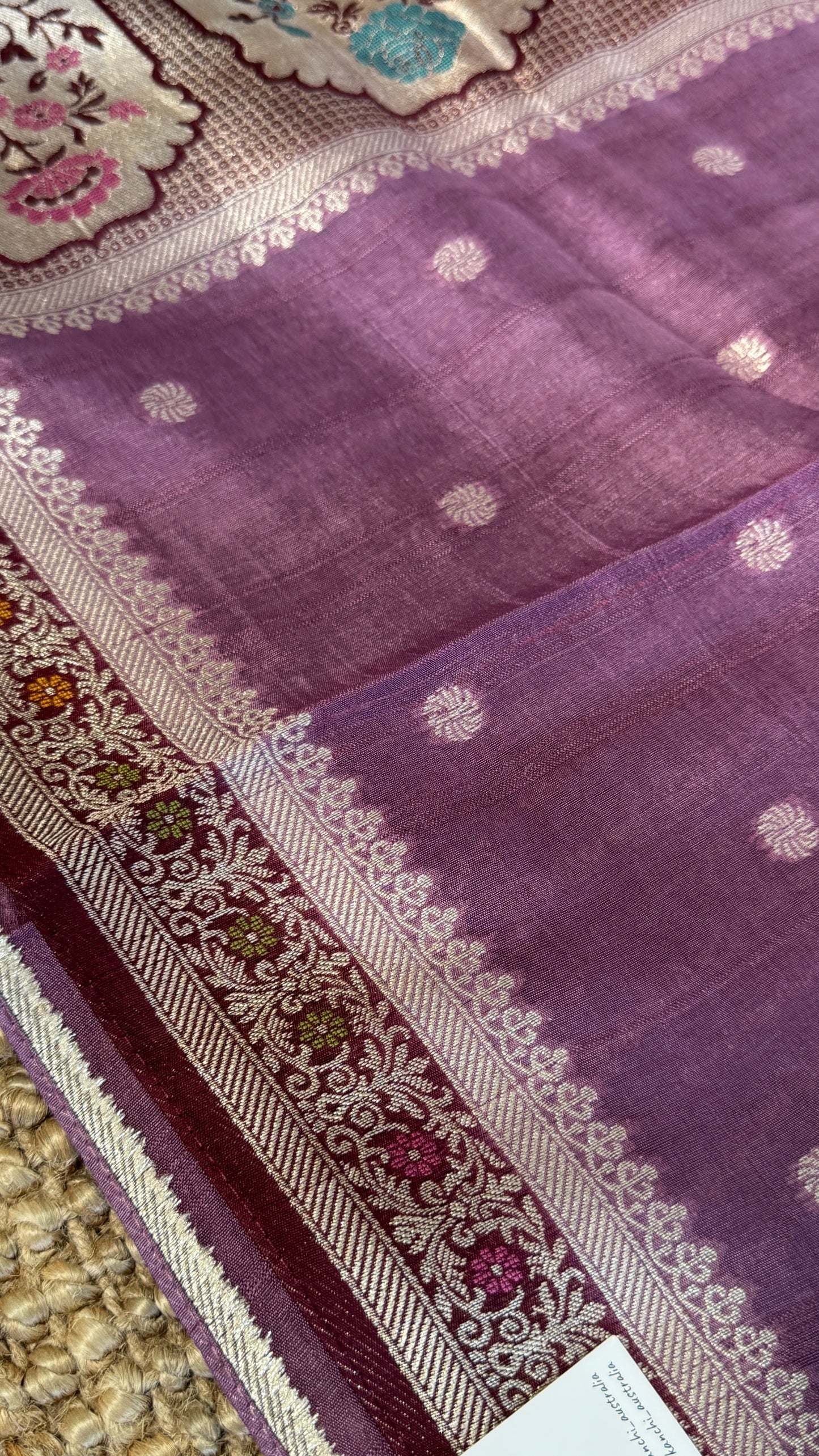 Tussar Raw Silk Handloom – Paithani Borders - Mauve / Nude
