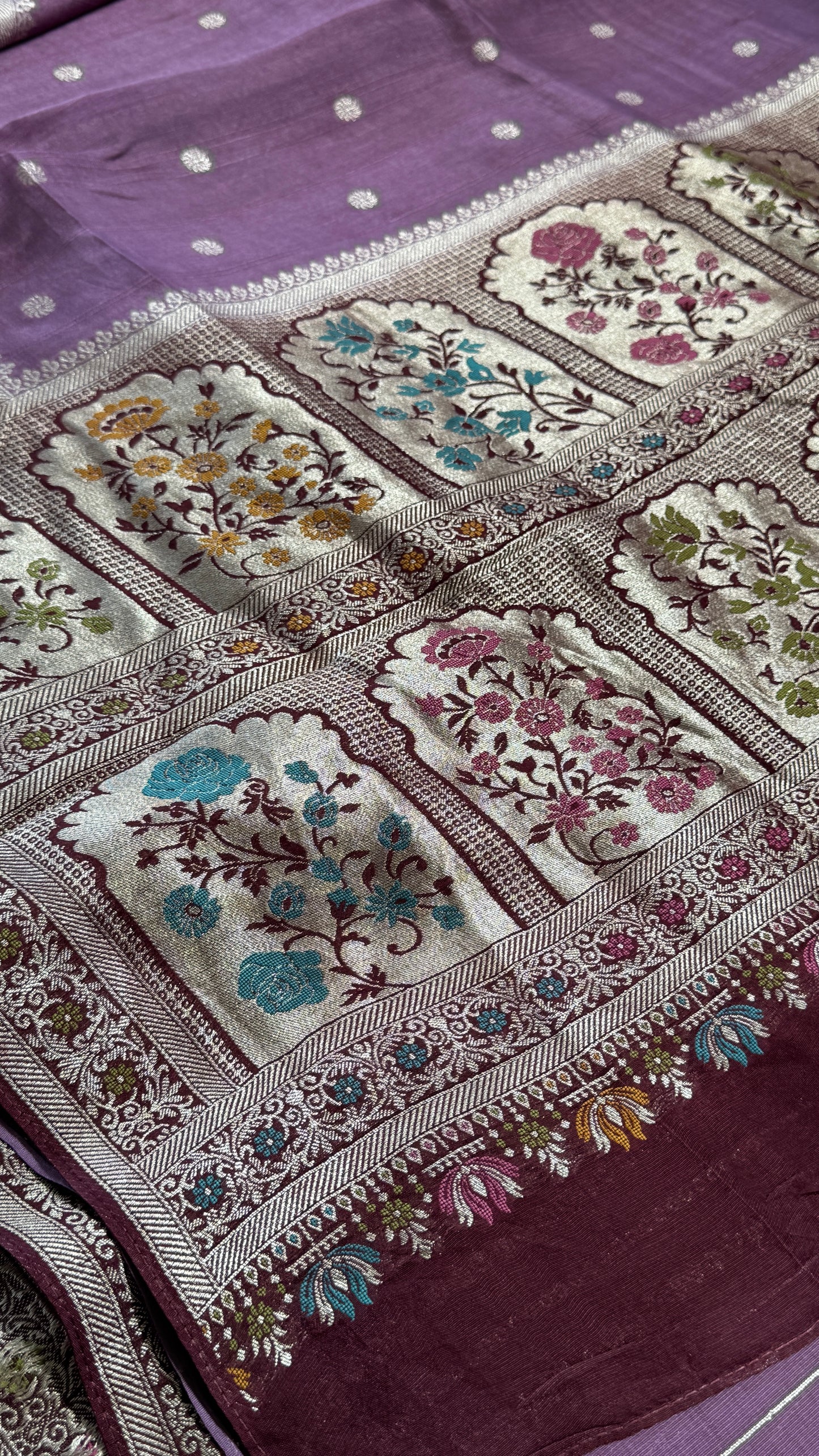 Tussar Raw Silk Handloom – Paithani Borders - Mauve / Nude